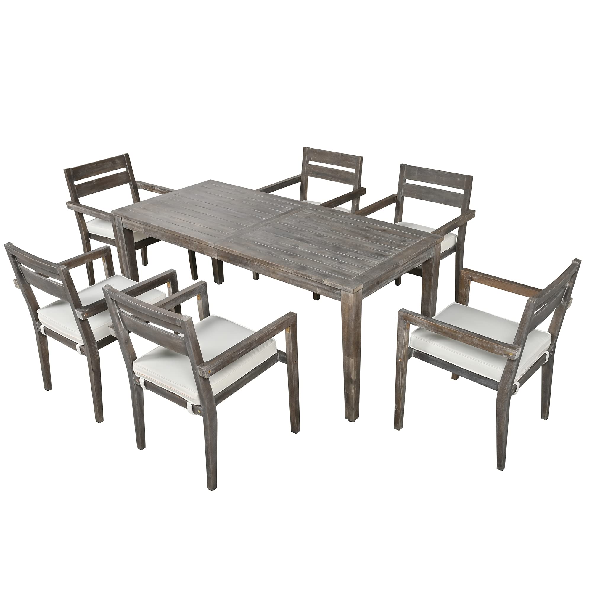 **Merax 7-Piece Acacia Wood Outdoor Dining Table Set - Patio, Balcony, Backyard & Garden Furniture - Weather-Resistant Grey Dining Chairs & Table for Entertaining & Relaxation**