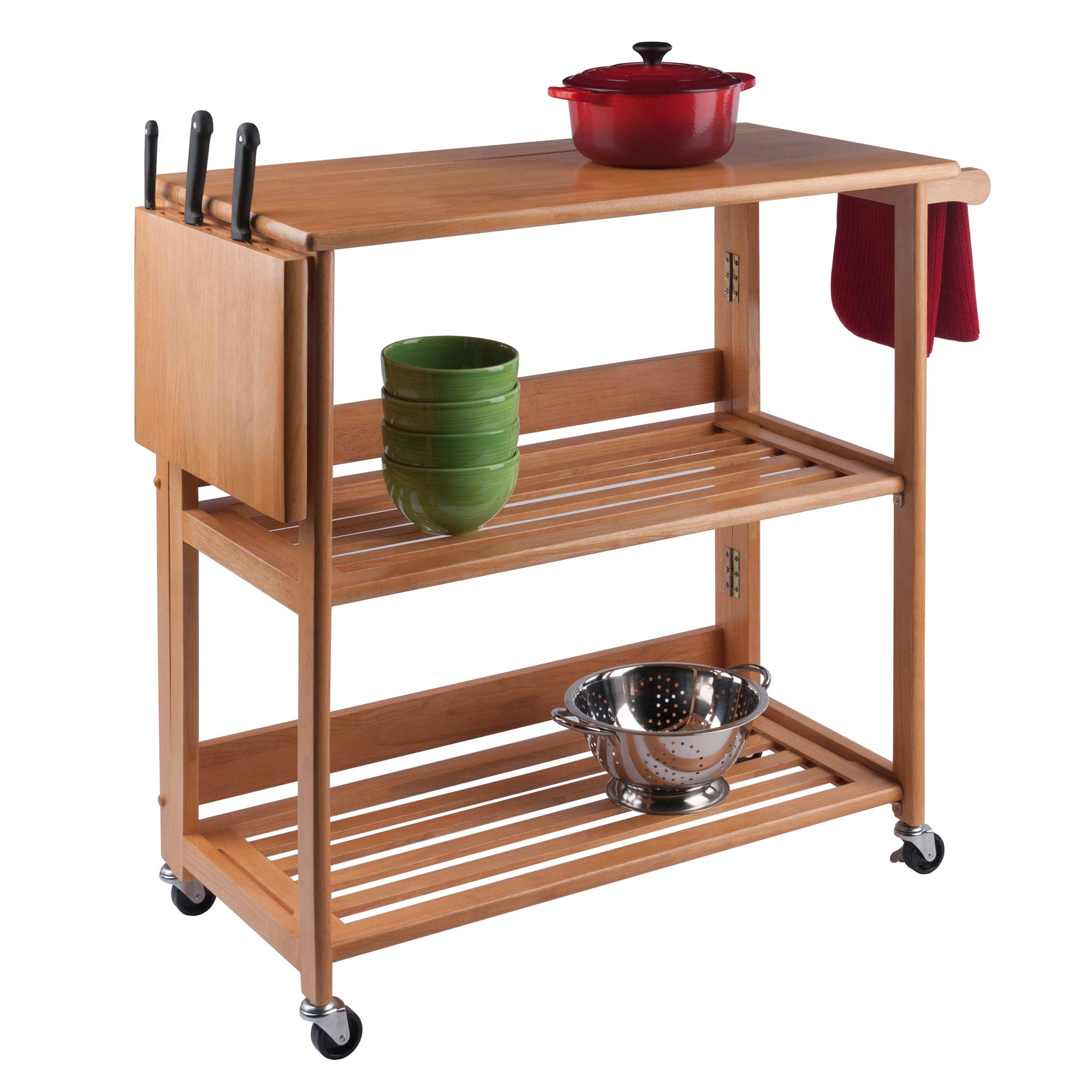 Winsome Radley Light Oak Kitchen Cart - Rolling Island with Storage Shelf for Small Spaces, Kitchen & Dining Room Organization