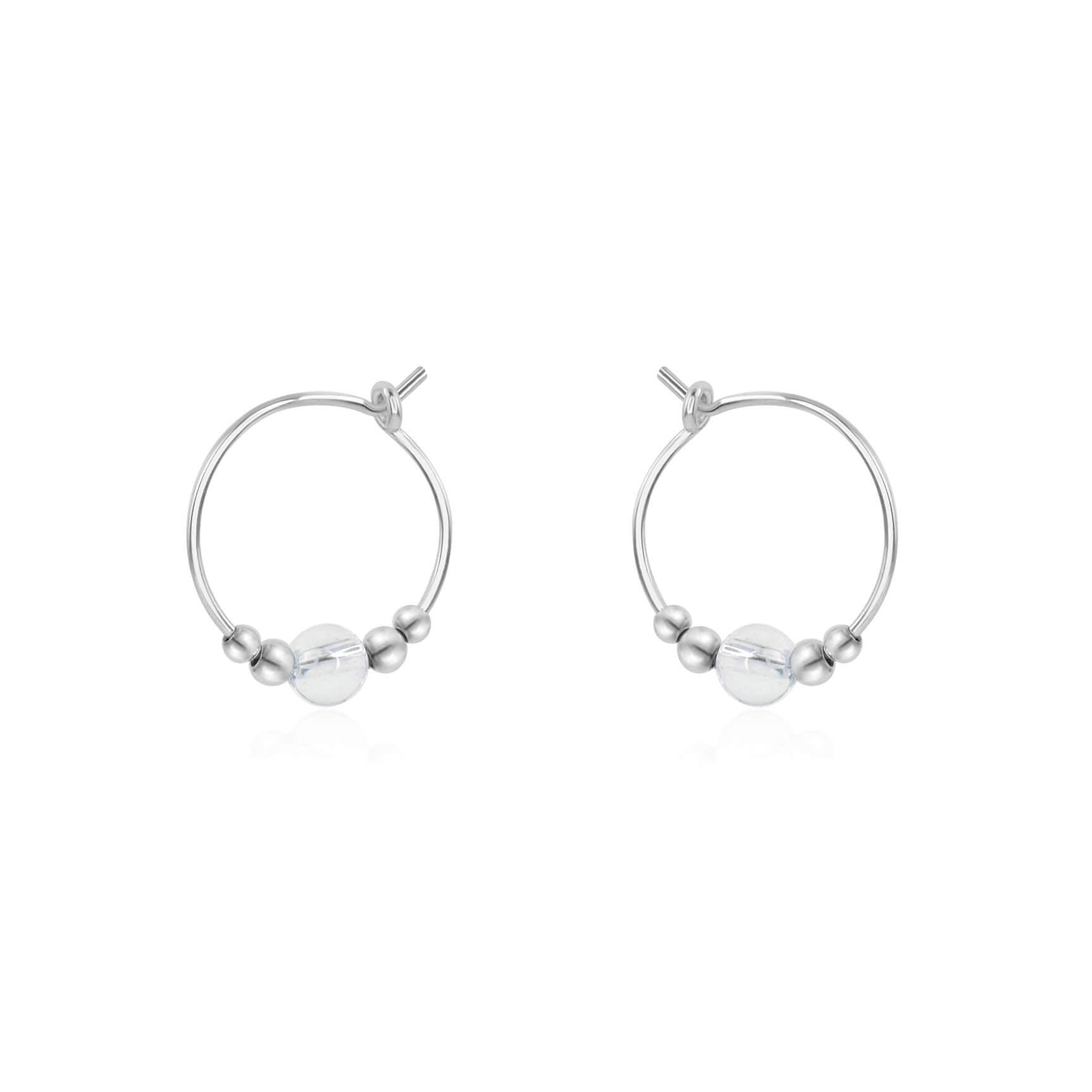 Tiny Crystal Quartz Bead Hoop Earrings - Elegant Dainty Jewelry for Women, Perfect for Everyday Wear & Special Occasions