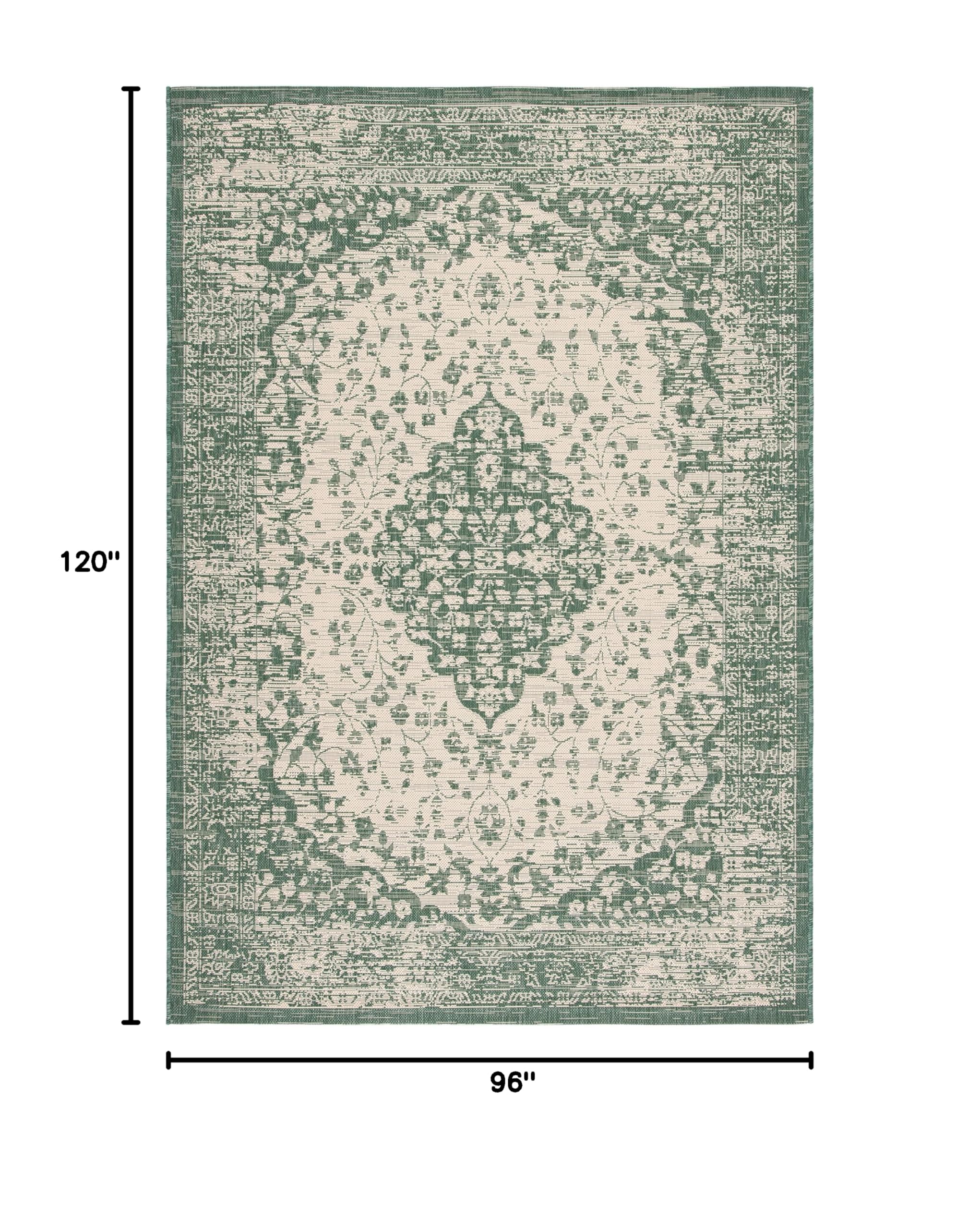 SAFAVIEH Courtyard Collection 8' x 10' Beige and Dark Green Indoor Outdoor Rug - Waterproof, Easy Clean, Non-Slip Backing for Patio, Deck, Backyard, Mudroom, Porch, and Sunroom