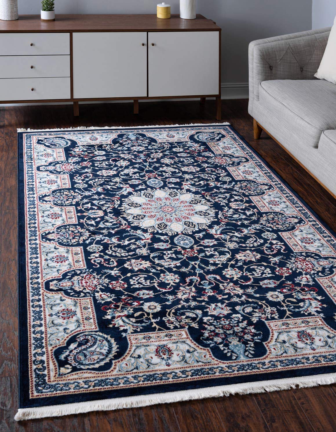 Unique Loom Narenj Collection 8x10 ft Navy Blue/Tan Traditional Medallion Area Rug - Perfect for Living Room, Bedroom & Office Decor