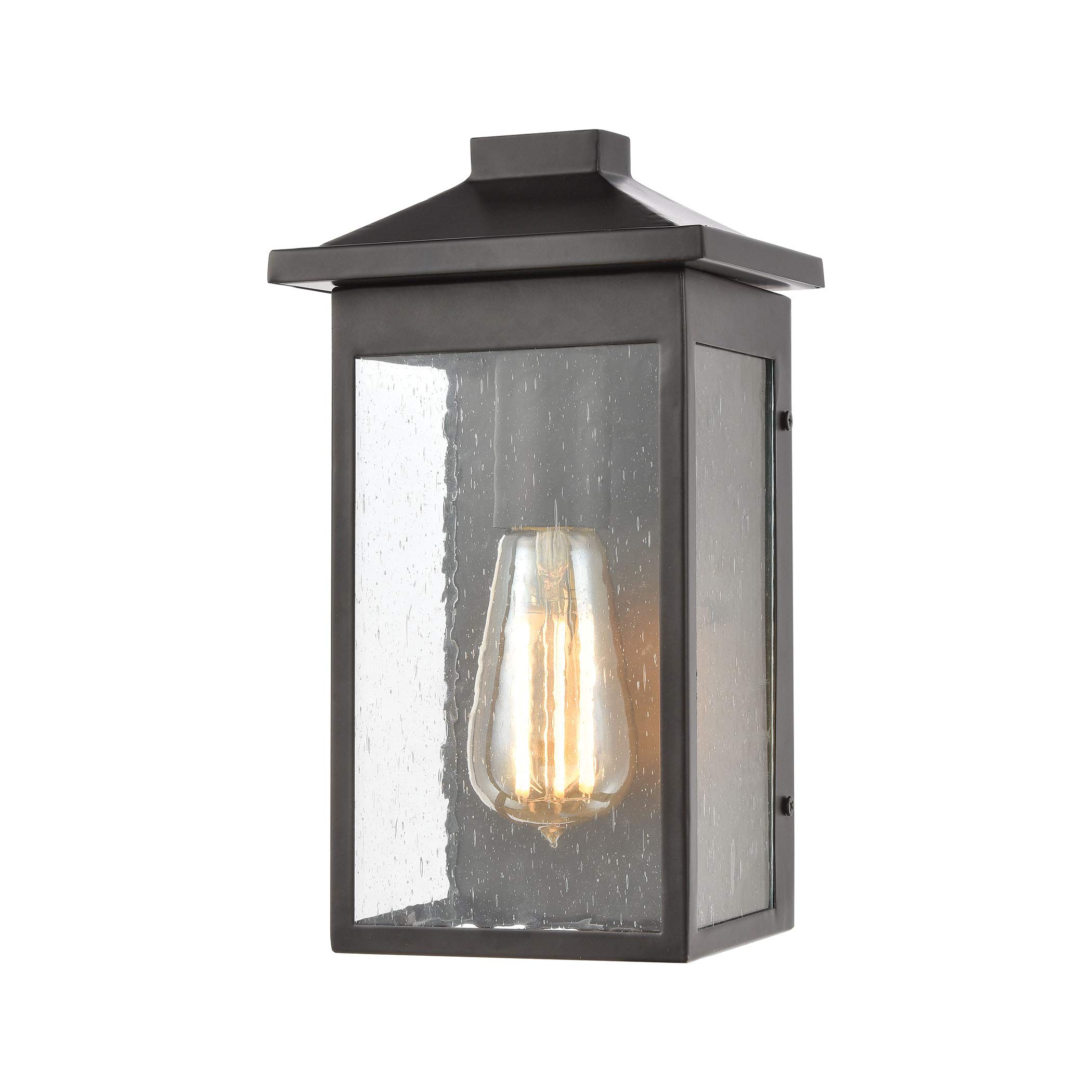 Matte Black 1-Light Wall Sconce with Seedy Glass Shade - Vintage Industrial Lighting Fixture for Bedroom, Hallway, or Entryway Decor