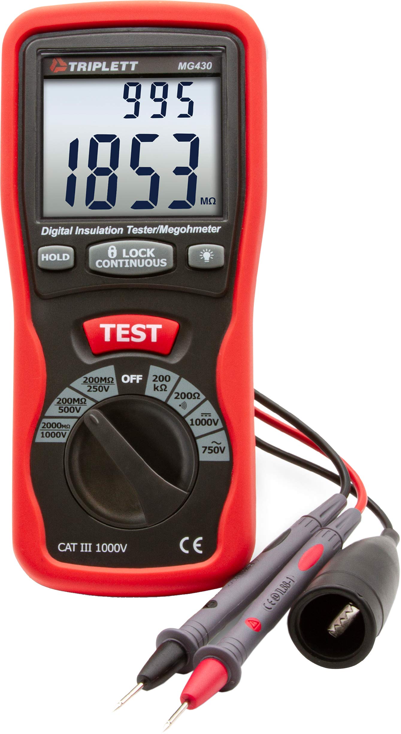 Triplett MG430 Digital Insulation Resistance Tester - 1000V Megohmmeter with NIST Calibration Certificate | Perfect for Electricians, HVAC Technicians & Industrial Maintenance