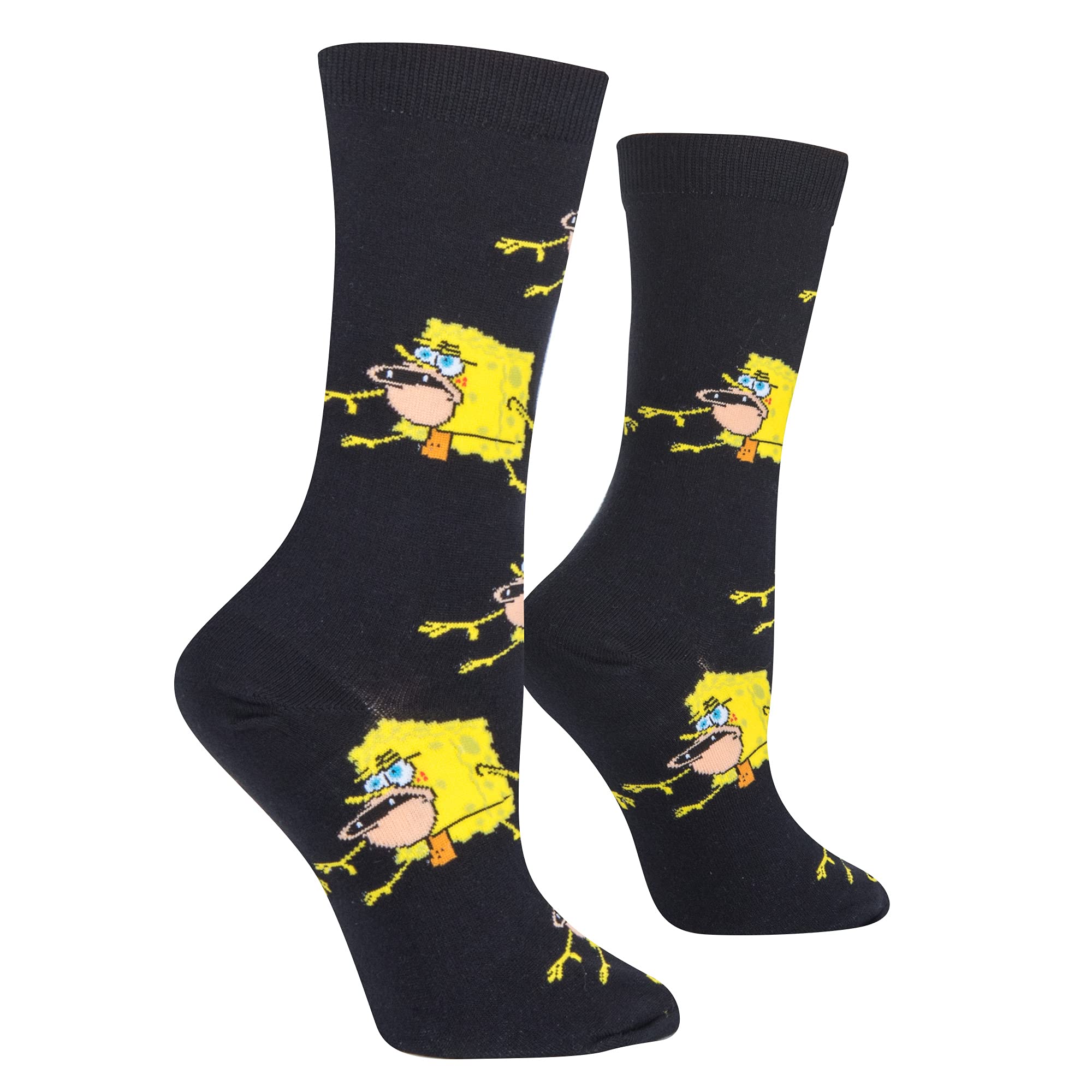 Funny Prehistoric SpongeBob Graphic Print Women's Crew Socks - Large Size | Comfortable Novelty Socks for Cosplay, Gifts & Everyday Wear