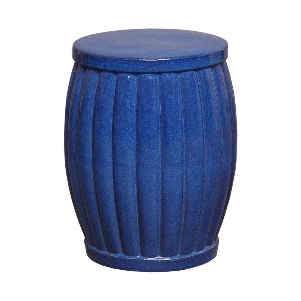 18.5 Inch Fluted Ceramic Outdoor Garden Stool - Weather-Resistant Patio & Poolside Seating for Gardens, Decks & Balconies