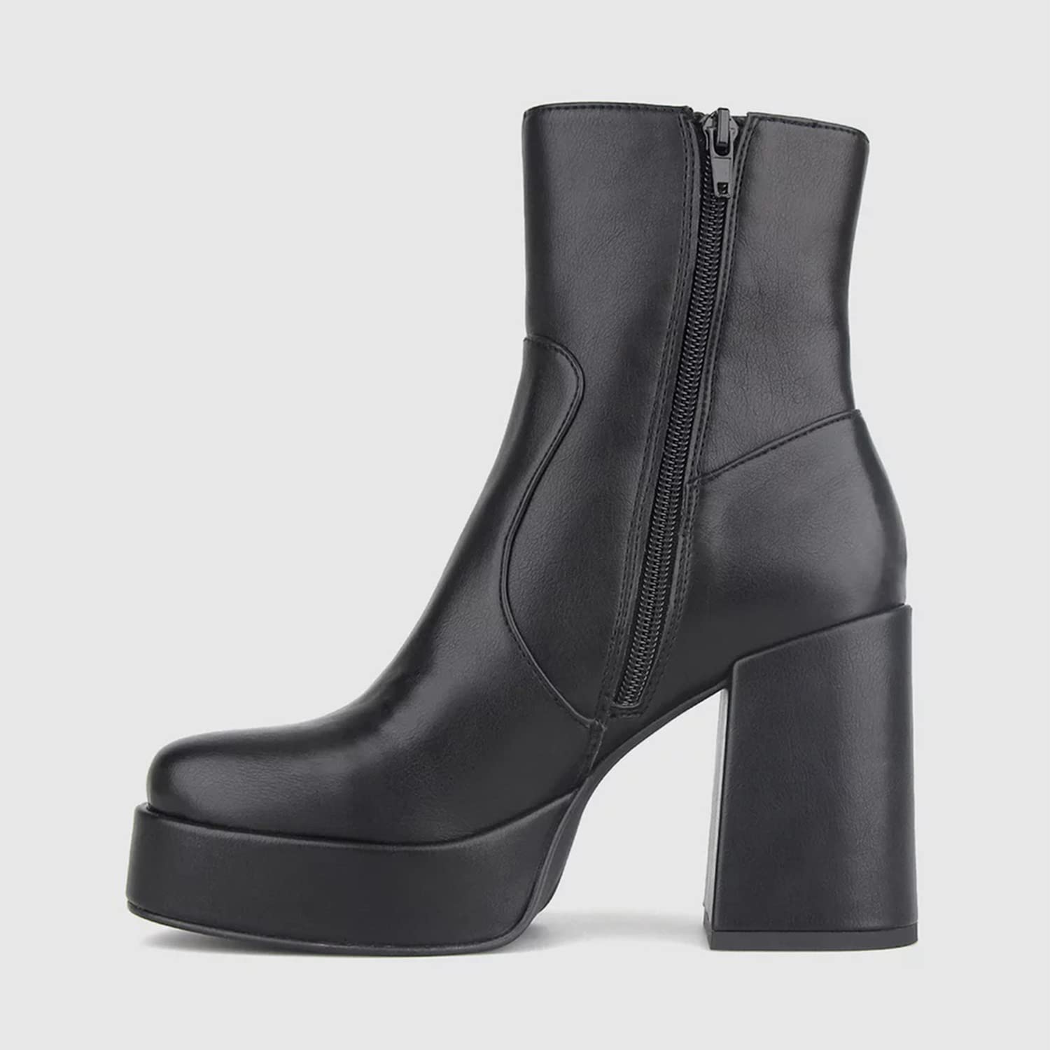 FOWT Women's Chunky Heel Ankle Boots - Waterproof Leather Square Toe Booties with Side Zipper | Platform High Heel Shoes for Work, Party, Dance & Outdoor Casual Wear | US Size 4-16