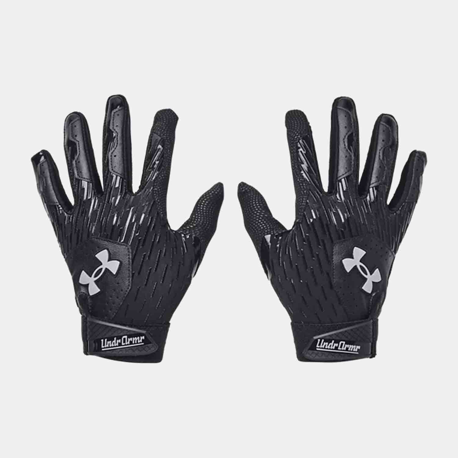 Kids' Under Armour Clean Up Batting Gloves - Black/Steel - Youth Baseball Training Gloves for Hitting Practice & Fielding