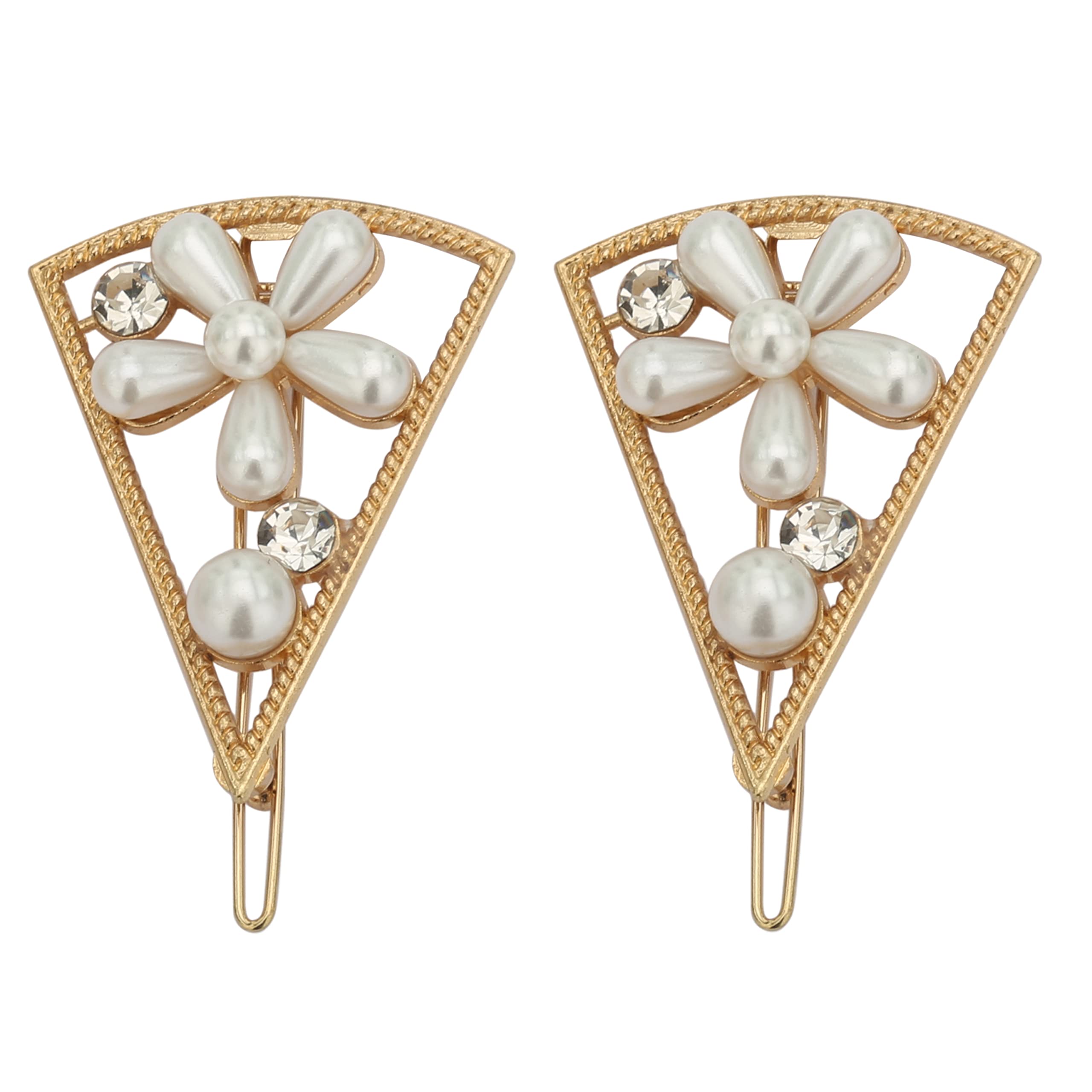 HOC® Pearl Rhinestone Hair Clips for Women - Elegant Flower Hairpins & Barrettes for Wedding, Anniversary, Prom, Party (2-Pack, Gold) | Perfect Bridal Accessories & Special Occasion Hair Jewelry