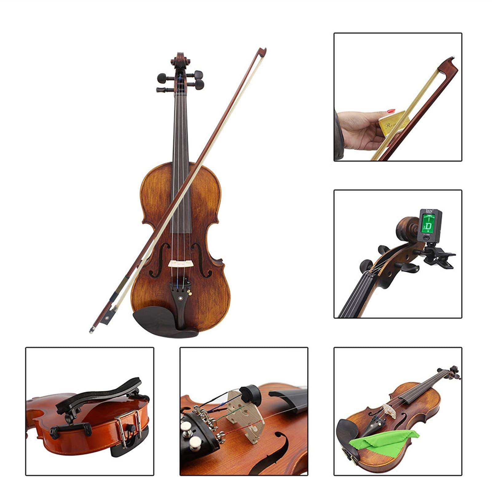**4/4 Full Size Handcrafted Solid Wood Acoustic Violin Fiddle – Professional Violin Kit with Carrying Case, Tuner, Shoulder Rest, Strings & Cleaning Cloth – Perfect for Beginners, Students & Performers**