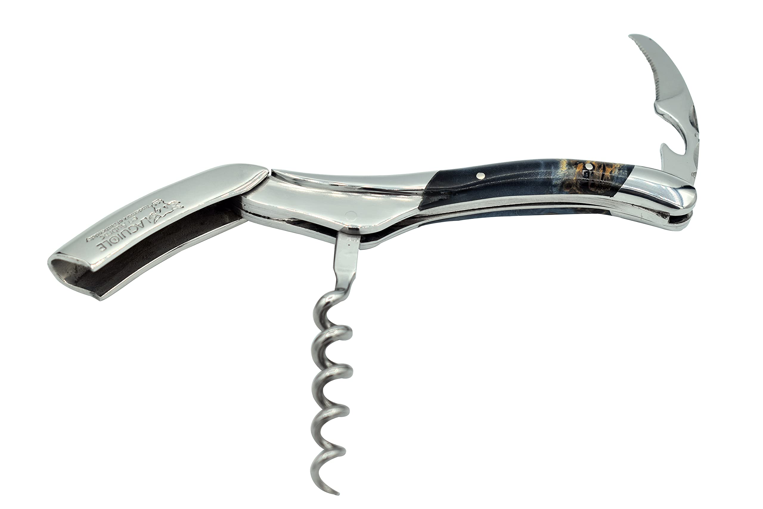 Premium Laguiole En Aubrac Sommelier Corkscrew with Stabilized Blue Poplar Burl Handle - Wine Bottle Opener with Foil Cutter & Built-in Bottle Opener - Perfect for Wine Tastings, Restaurants & Home Bars