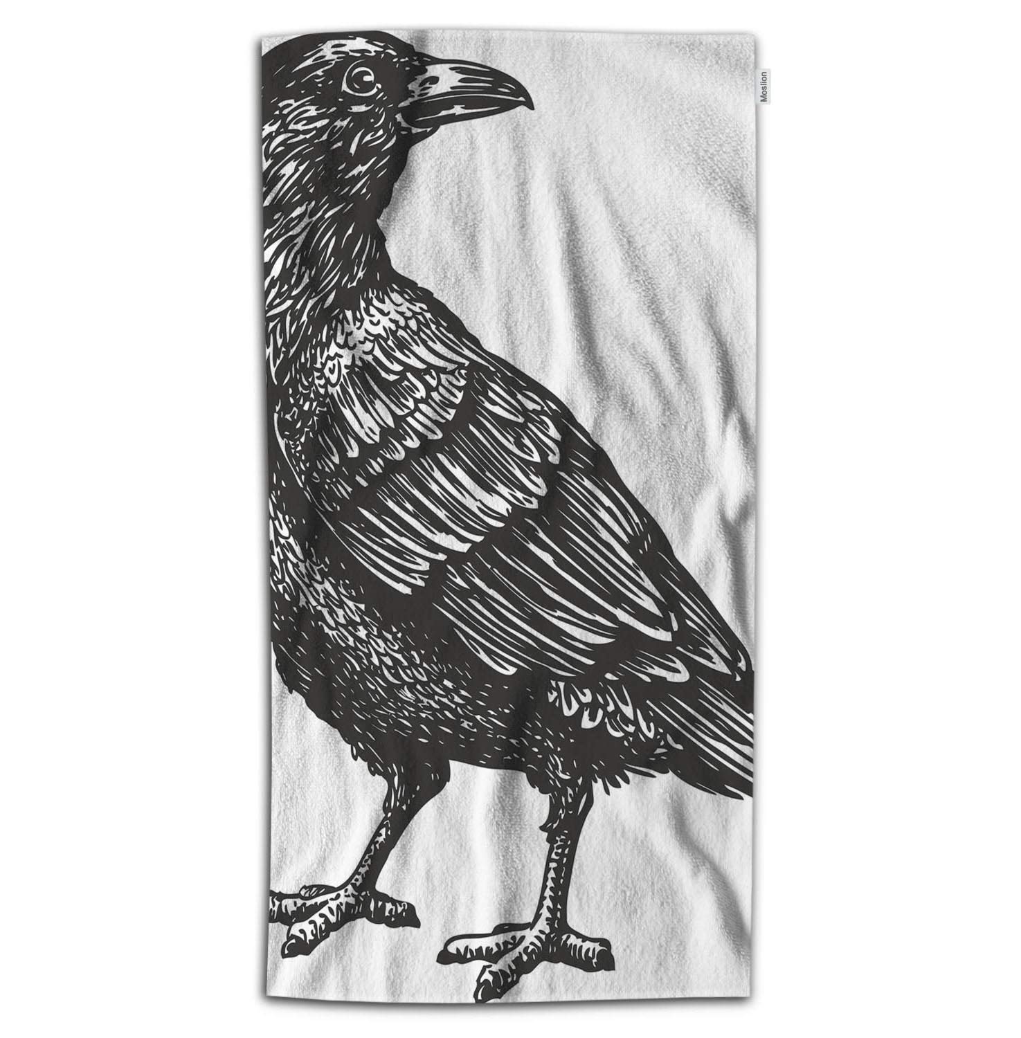 Premium Soft Microfiber Bird Bath Towel - 32x64 Inch Green Crow/Raven Design - Gentle Face & Hand Towel for Women - Perfect for Beach, Bathroom & Spa Use