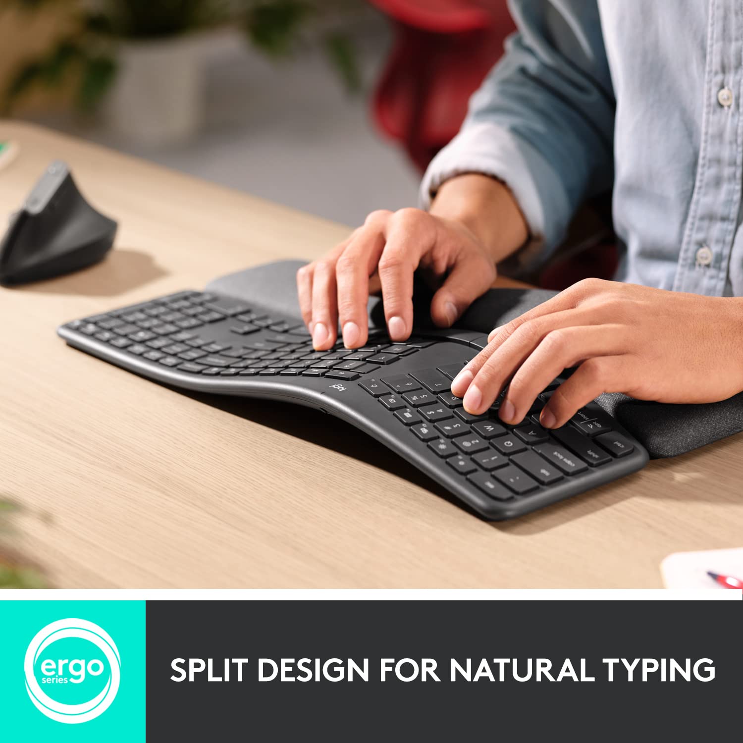 Logitech ERGO K860 Wireless Ergonomic Keyboard & Lift Vertical Mouse - Bluetooth/USB Receiver, Quiet Clicks, 4-Button Design (Graphite) - Perfect for Office Work, Programming & Long Typing Sessions