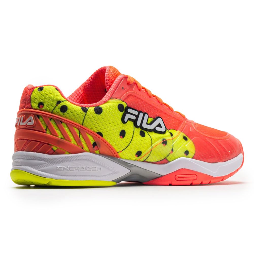 Fila Volley Zone Women's Sneakers - Coral/White/Safety Yellow - Size 42 EU - Perfect for Running, Gym & Casual Wear
