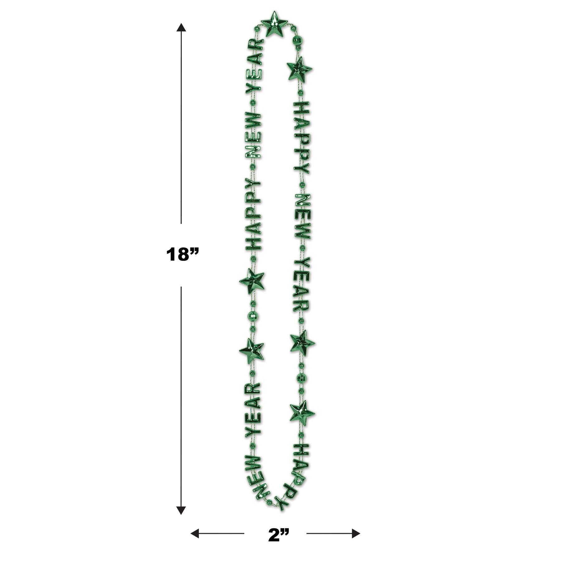 12 Pack Beistle Happy New Year Bead Necklaces - Multicolor Party Favors for New Year's Eve, Birthday, Mardi Gras & Carnival Celebrations