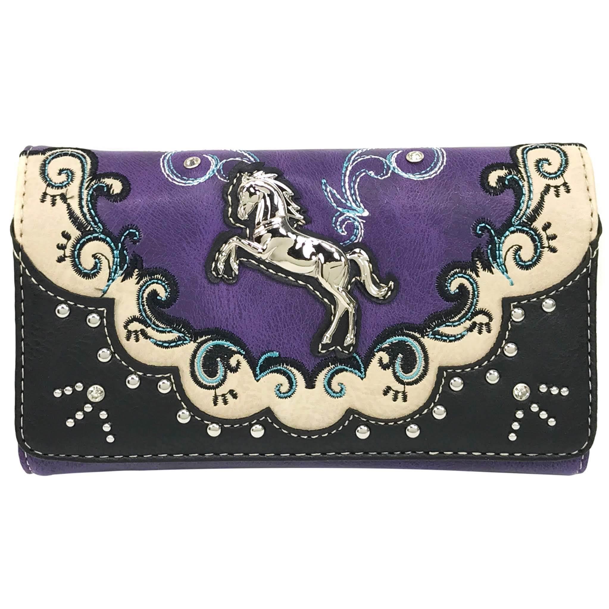 Zelris Western Mustang Horse Turquoise Women's Crossbody Wristlet Trifold Wallet - Stylish Cowgirl Accessory for Rodeo, Country Concerts & Western Fashion