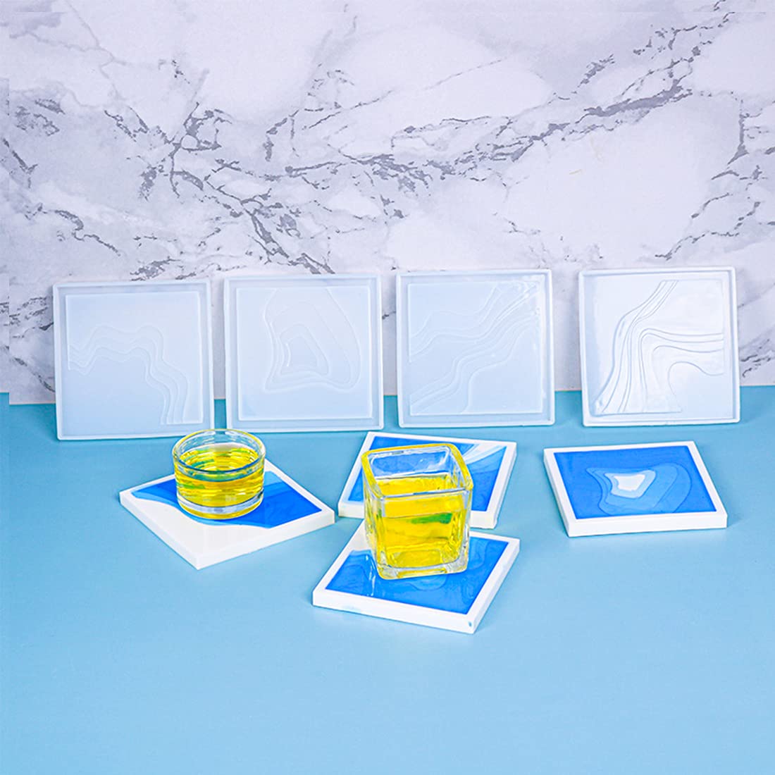 Voyyphixa 4-Piece Square Silicone Resin Coaster Molds for DIY Epoxy Resin Projects - Perfect for Making Sea Cup Mats, Candle Holders, Soap Dishes & Home Decor (Island Themed Coasters) - Ideal for Crafting, Home Decor & Gift Making