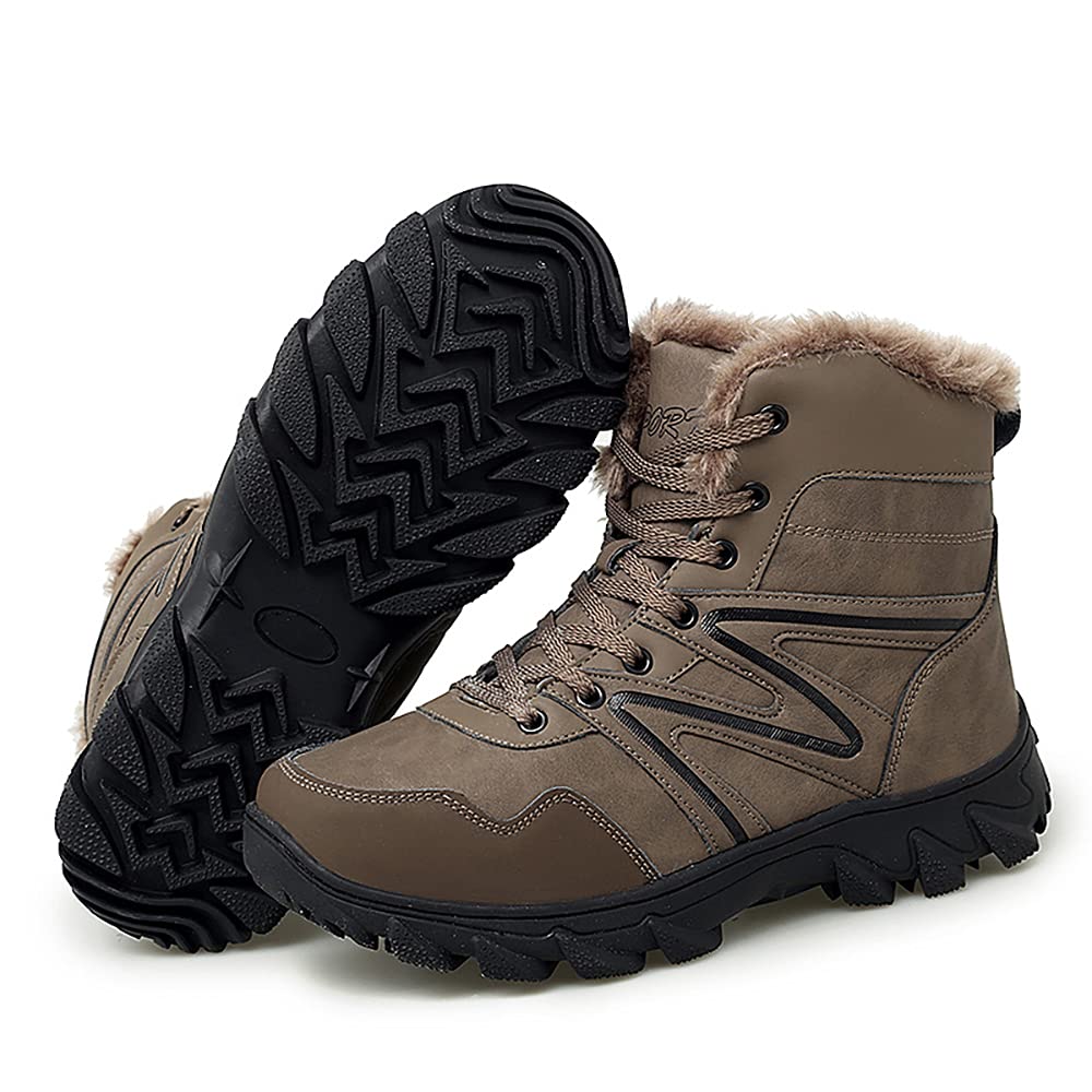 Men's Winter Hiking Boots - Waterproof Leather Snow Boots with Warm Fleece Lining for Outdoor Adventures - Perfect for Snow Trekking, Mountain Climbing & Cold Weather Activities