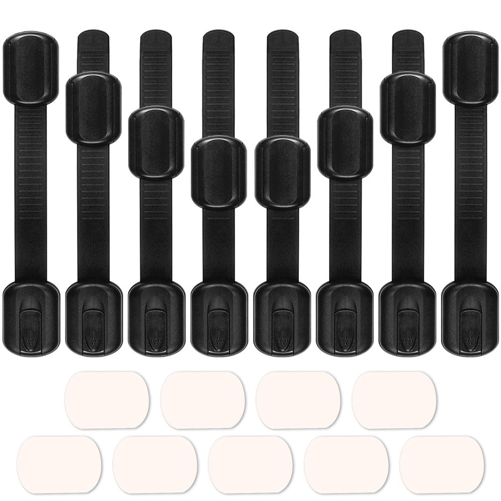 8 Pack Black Child Safety Cabinet Locks - Adjustable Baby Proof Latches for Drawers, Oven, Fridge, Toilet Seat & Cupboards | Extra Strong Adhesive Pads Included | Perfect for Kitchen, Bathroom & Nursery Childproofing