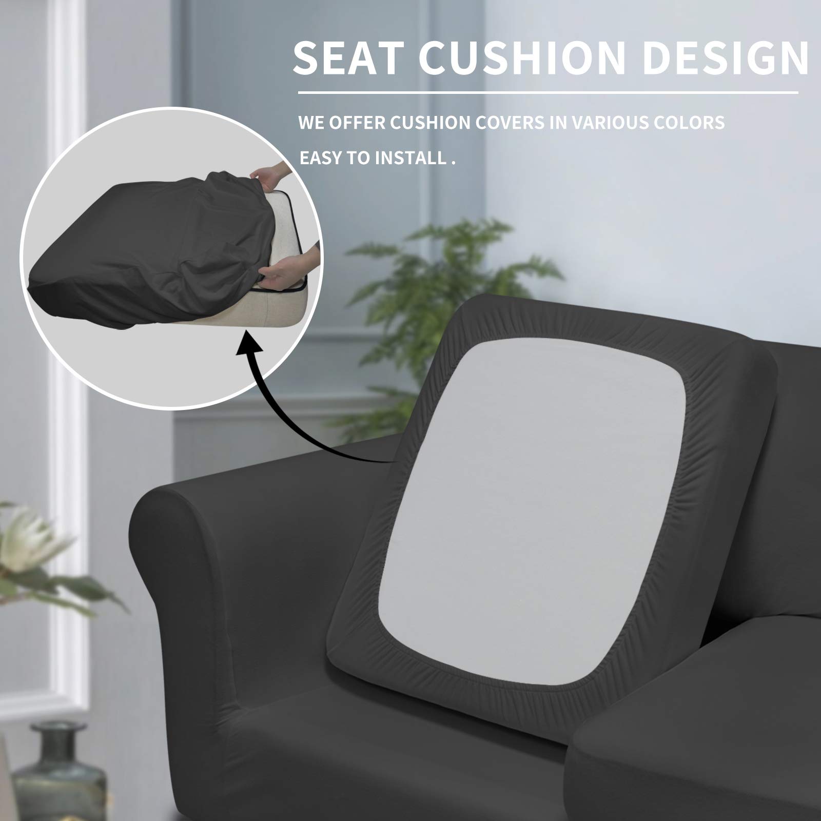 Stretch Fleece Sofa Cover for Pets & Kids - Oversized 3-Piece Washable Loveseat Slipcover - Elastic Furniture Protector for 2-Cushion Couches (Dark Gray) | Perfect for Pet Owners, Families with Children & Home Protection