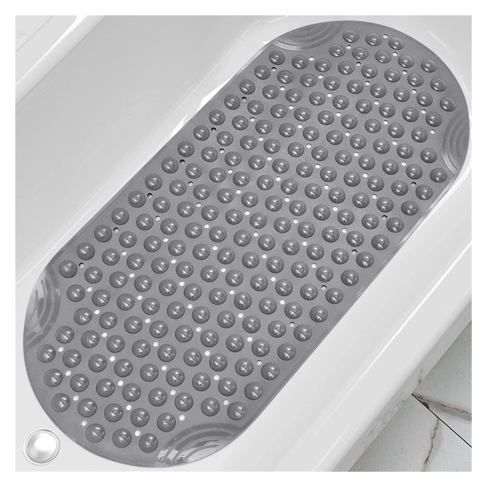 Non-Slip Bathroom Floor Mat with Suction Cups & Drain Holes - Soft Shower Bathtub Mat for Wet Areas, Anti-Skid Bath Carpet (Grey) - Perfect for Bathroom, Shower, Tub & Spa Safety