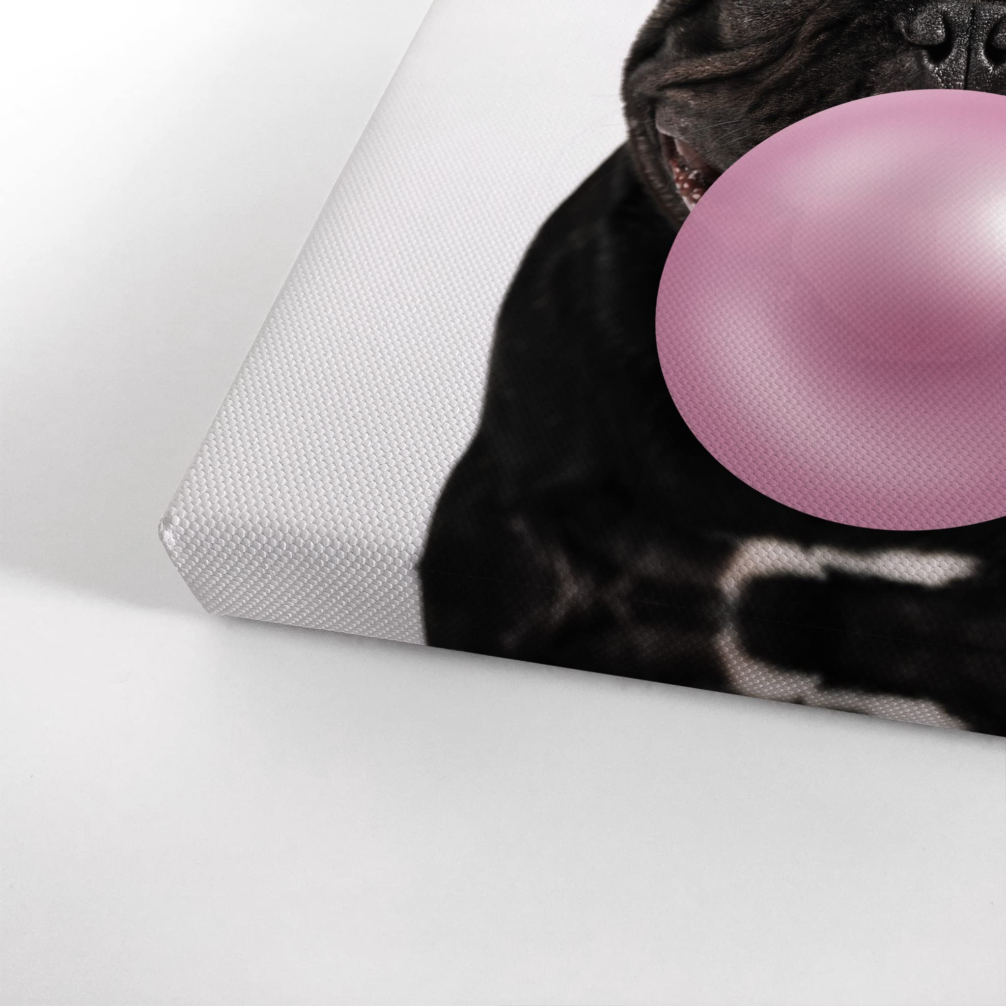 Cute Black Bulldog Bubble Gum Pop Art Canvas Print - 40x30 Inch Pink Animal Wall Decor for Kids Room, Nursery & Home Decoration | Made in USA | Fun & Playful Wall Art for Bedrooms, Playrooms & Gifts