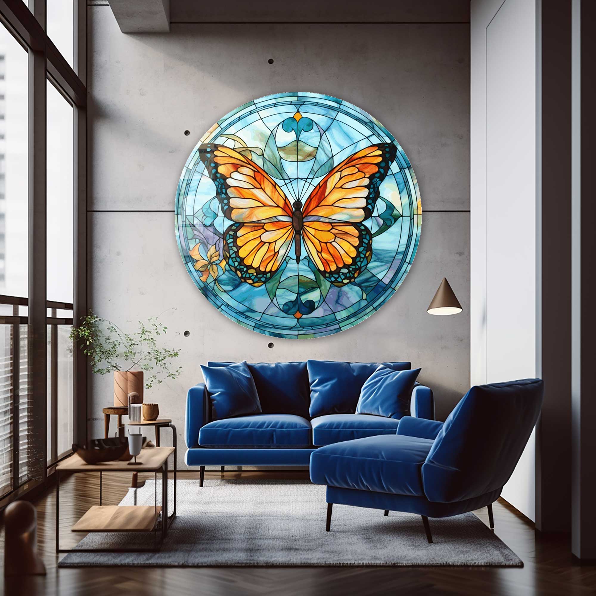 Stained Glass Butterfly Wall Art - Handmade Rounded Glass Decor for Home & Office - Perfect for Living Room, Bedroom, or Gift Giving