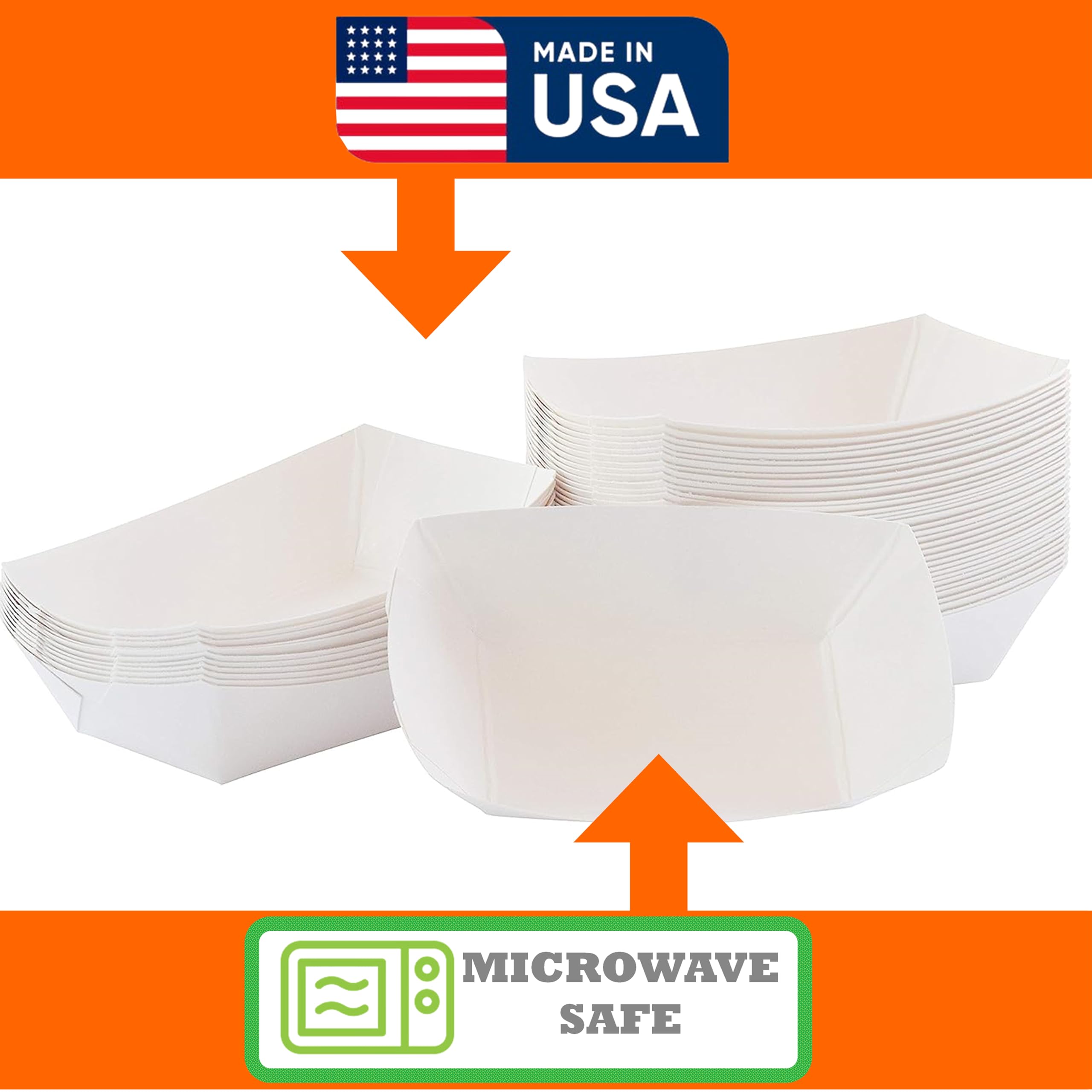 Disposable White Paper Food Trays - 100 Pack (3LB Capacity) | Recyclable Serving Boats for Condiments, Snacks & Concession Food | Grease Resistant | Perfect for Parties, Picnics & Food Service Businesses