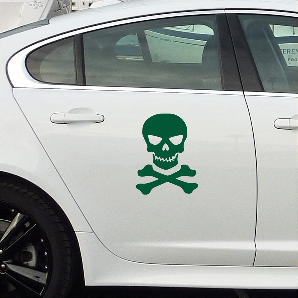 Premium Skull & Crossbones Vinyl Decal Stickers (Green, Set of 2) - Waterproof, Durable for Laptop, Phone, Helmet, Car, Mug & Home Decor - Perfect for Gothic Style, Biker Accessories & DIY Wall Art Projects