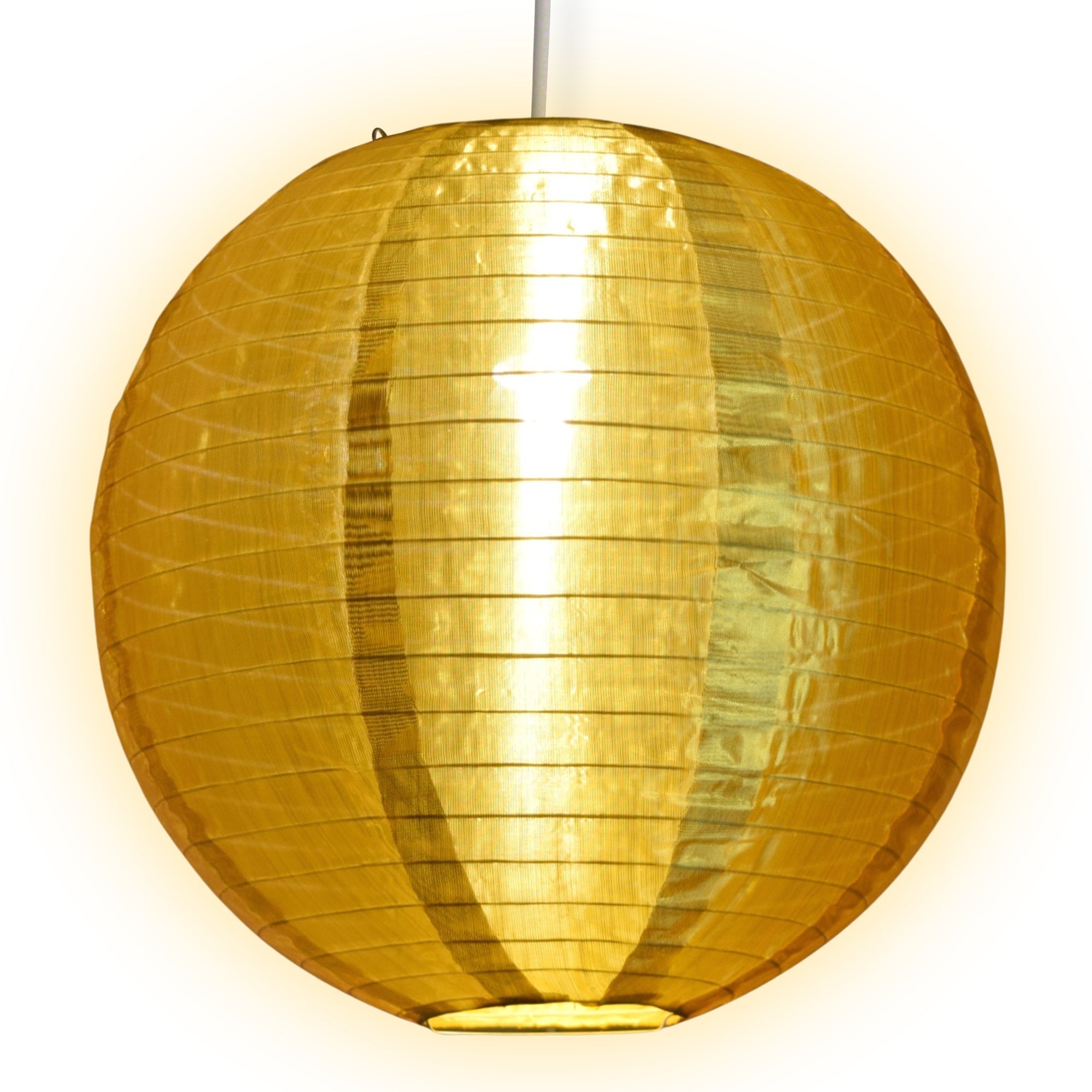 24 Inch Gold Shimmering Nylon Lantern with Even Ribbing - Durable Hanging Decoration for Indoor/Outdoor Parties, Weddings & Home Decor