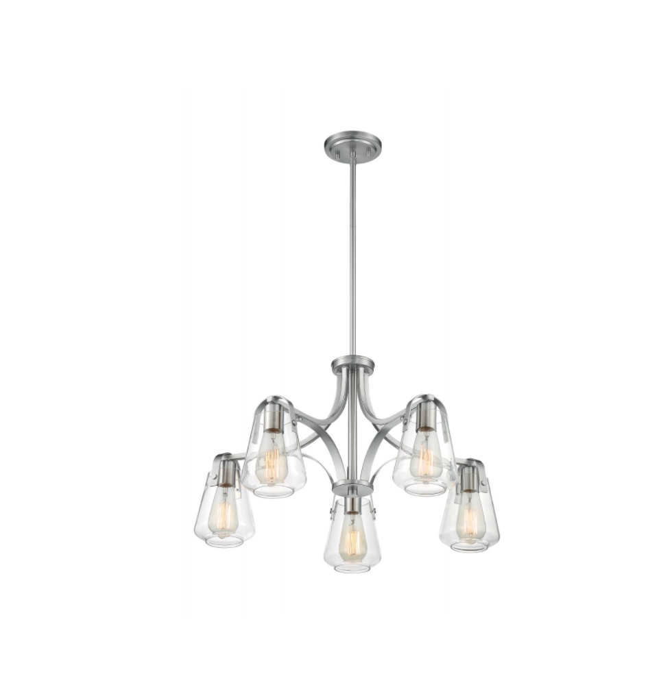 Skye 5-Light Brushed Nickel Chandelier - Modern Ceiling Light Fixture for Dining Room, Bedroom & Living Room Decor
