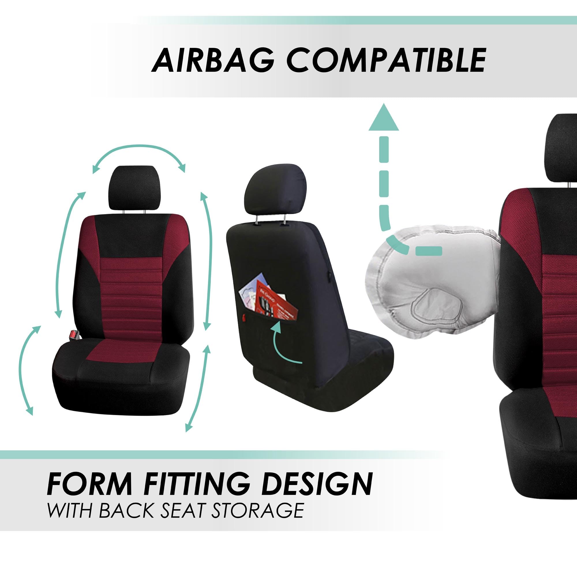 TLH 3D Air Mesh Car Seat Covers - Front Seats, Burgundy | Universal Fit for Cars, Trucks & SUVs | Airbag Safe & Breathable