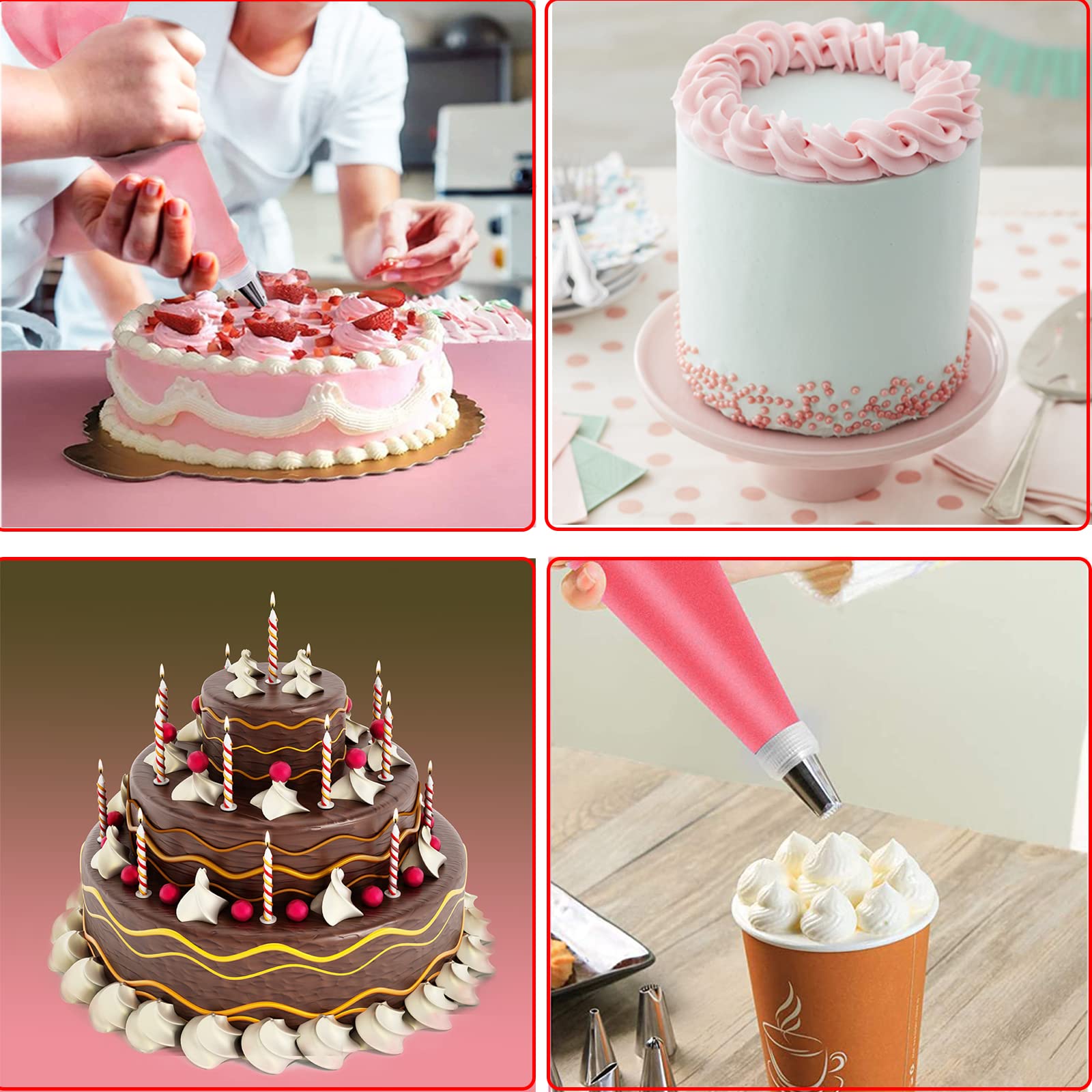 **15-Piece Reusable Silicone Piping Bags & Stainless Steel Tips Set – Professional Cake Decorating Kit for Baking, Icing, Frosting – Includes 2 Bags, 6 Tips, 2 Ties, 2 Couplers, 3 Scrapers (Green) – Perfect for Birthday Cakes, Cupcakes, Cookies & Pastries**