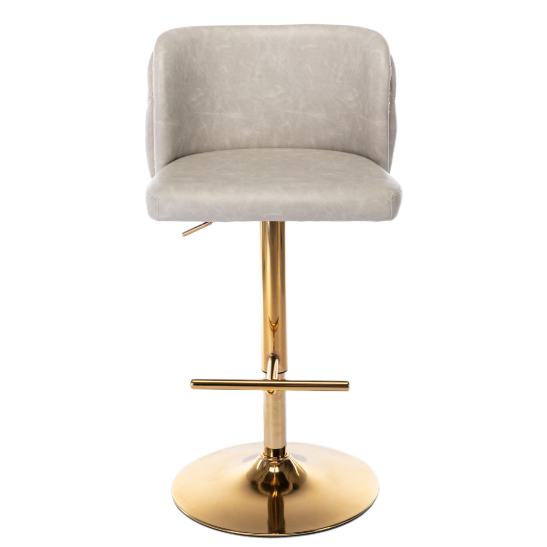 Premium Swivel Bar Stools with Golden Base - Genuine Leather Upholstery in Beige for Kitchen Island, Home Bar & Dining Room Decor