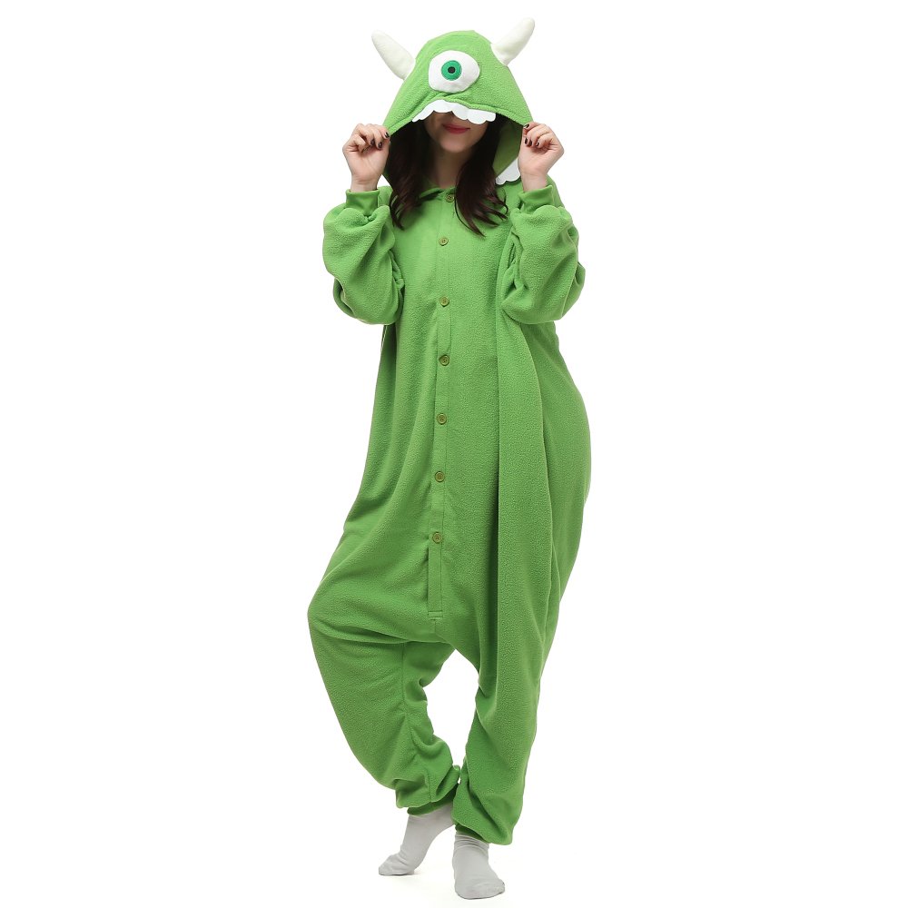 Monster Inc. Mike Wazowski Onesie Costume for Adults & Kids - Soft Fleece Pajama Jumpsuit for Halloween, Cosplay, and Movie Theme Parties