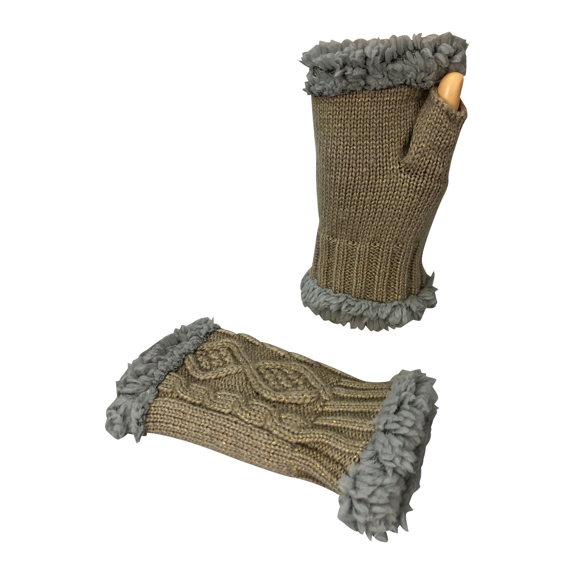 Women's Classic Cable Knit Fingerless Gloves with Sherpa Fur Lining - Warm Winter Accessories for Outdoor Activities, Driving & Cold Weather Fashion
