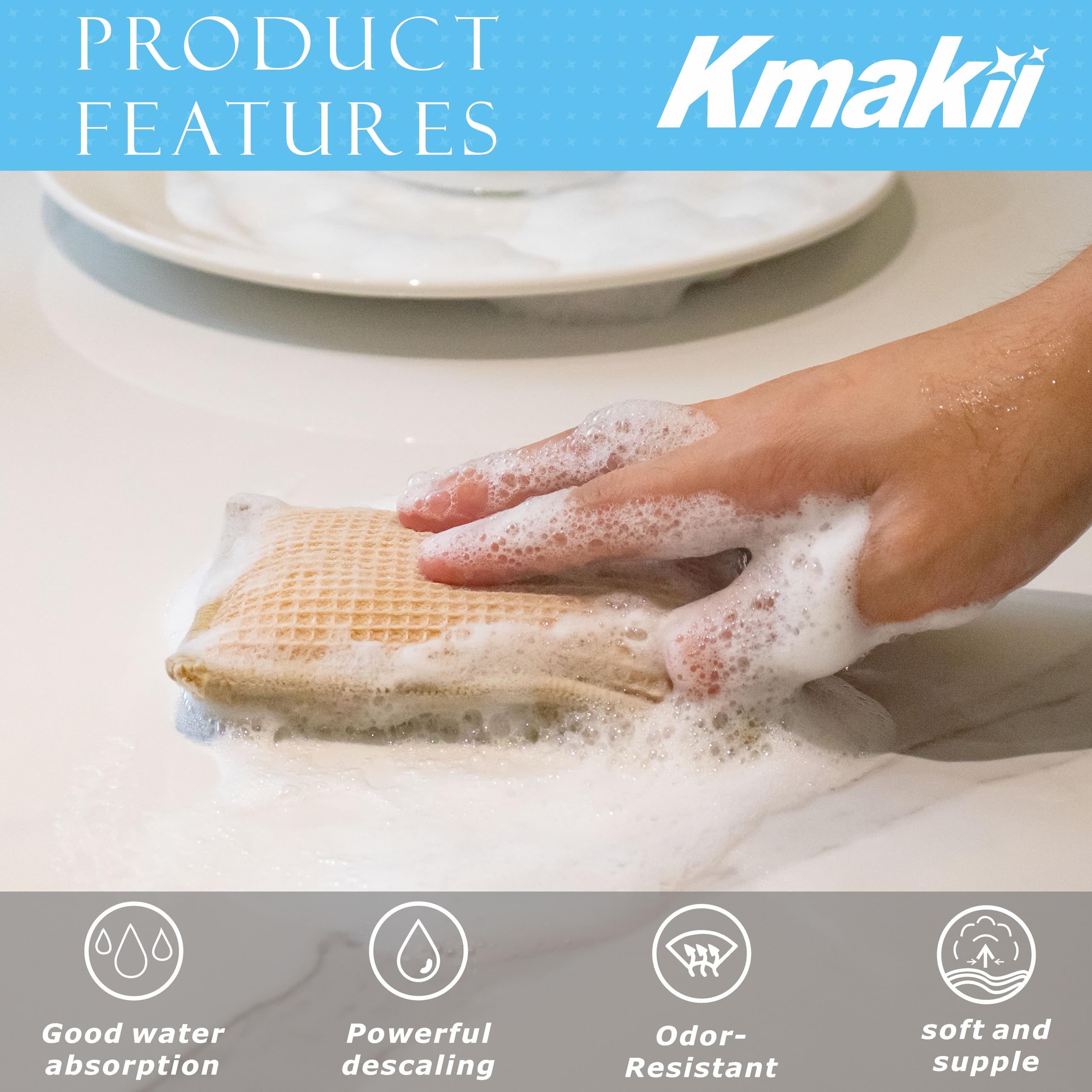 **KMAKII Eco-Friendly Bamboo Kitchen Sponges – Super Absorbent, Durable Dish Sponges for Cleaning – Pack of 12 – Perfect for Washing Dishes, Countertops & Stainless Steel**
