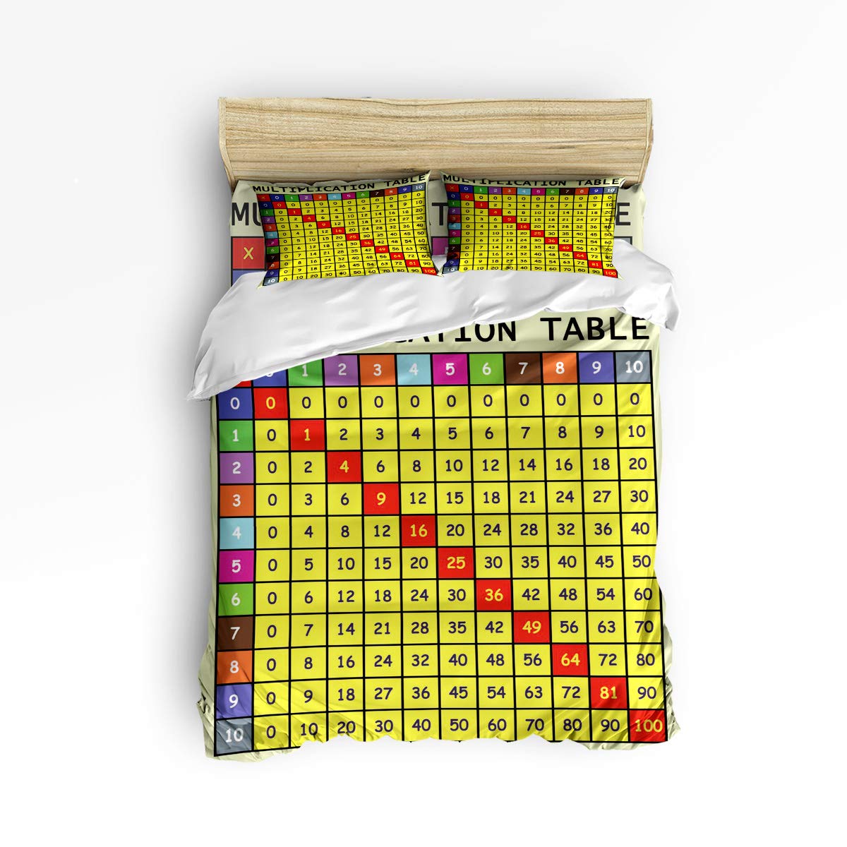**Pink Sky King Size Kids Duvet Cover Set - Cute 4-Piece Bedding for Girls & Boys with Fun Multiplication Table Pattern - Includes 1 Flat Sheet, 1 Duvet Cover & 2 Pillowcases - Perfect for Kids' Bedrooms, Sleepovers & Playrooms**