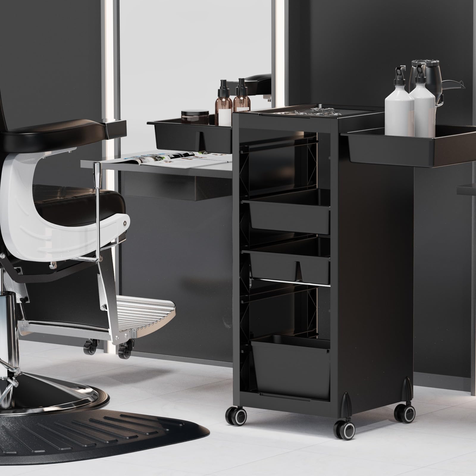 Professional Salon Trolley Cart with 4 Drawers & 2 Baskets - Rolling Hair Stylist Organizer, Mobile Beauty Storage Station with Wheels - Perfect for Salon, Tattoo Parlor, Home Hairdressing & Makeup Organization