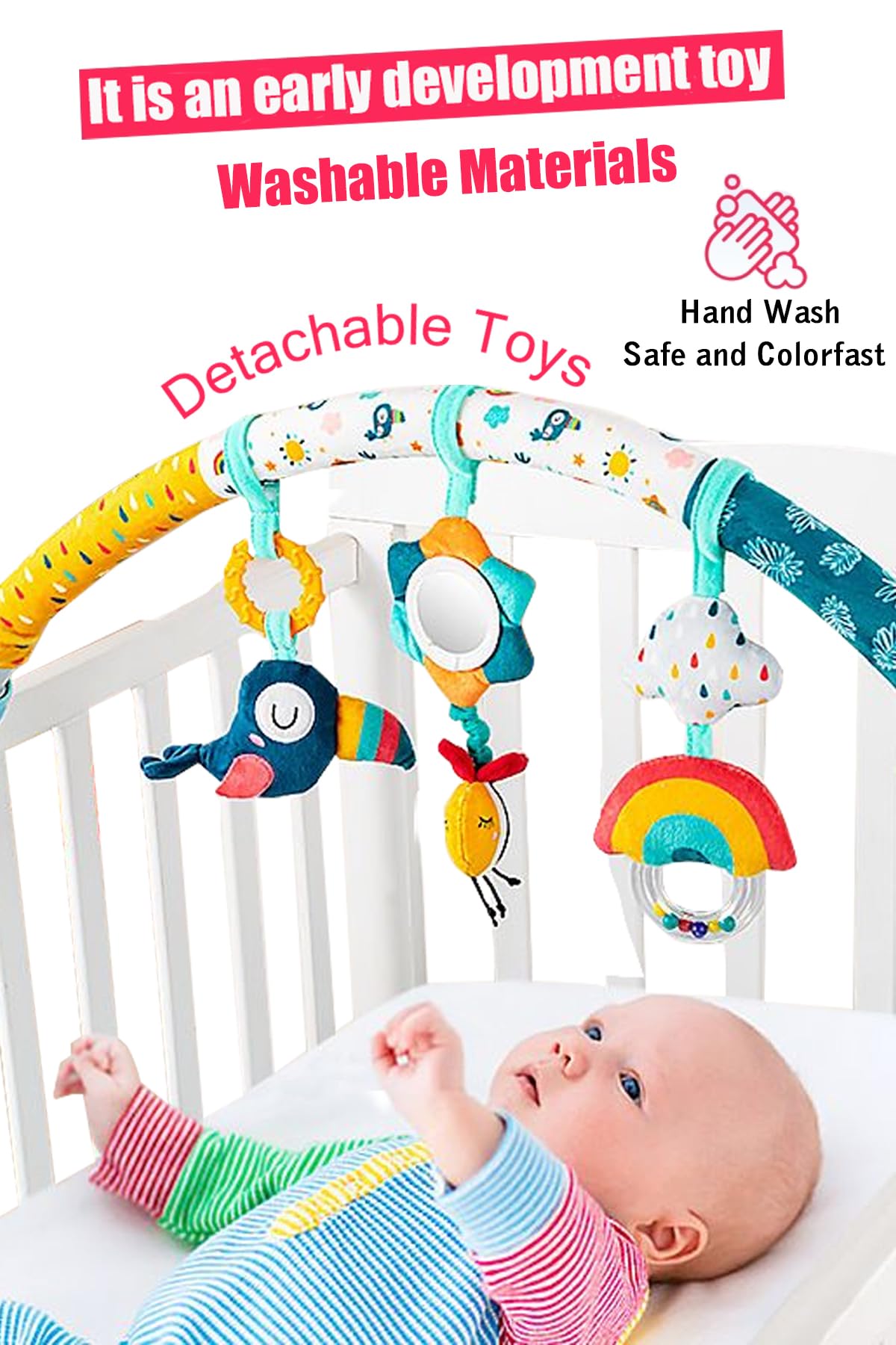 Paul Hamilton Baby Stroller Arch Toys - Adjustable Hanging Toys for Crib, Stroller & Car Seat | Interactive Bouncer Toy Bar & Bassinet Mobile | Perfect Baby Shower Gift (Bee Design) - Ideal for Playtime, Travel & Nursery Decor