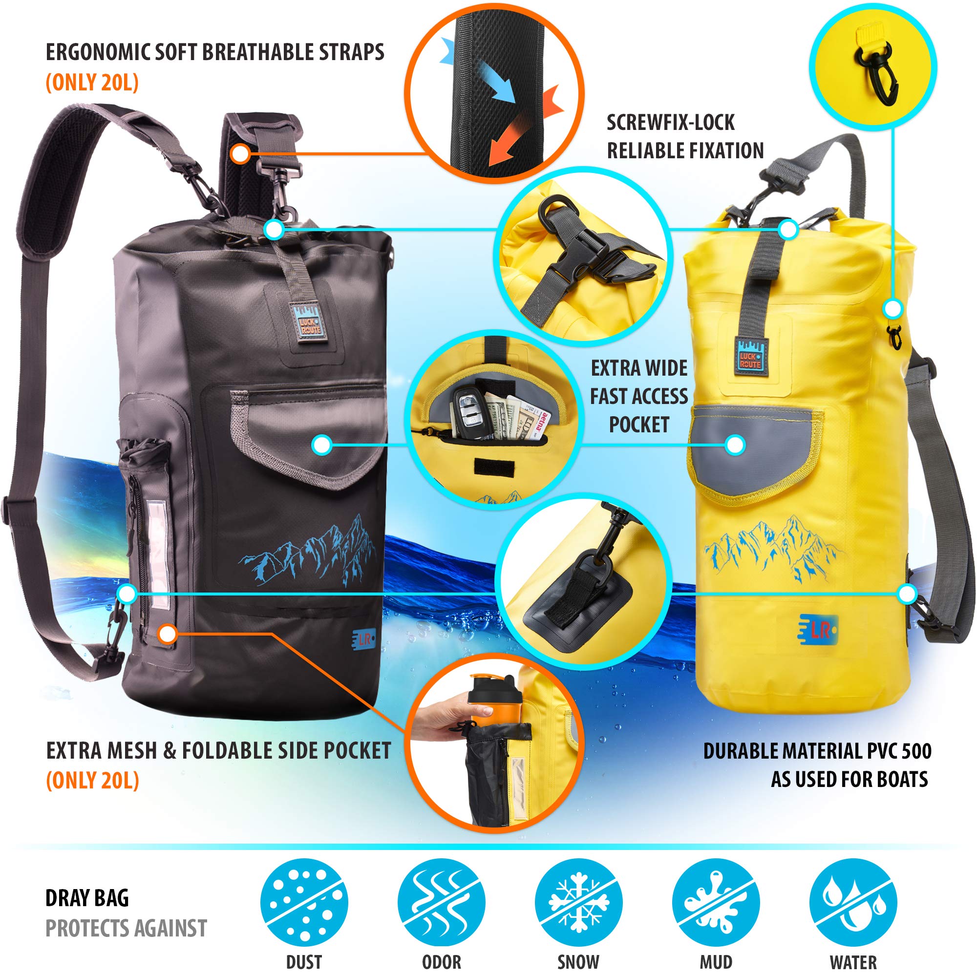 Waterproof Dry Bag 10L - Yellow Kayaking Dry Sack for Boating, Swimming & Outdoor Activities - Floating Waterproof Backpack for Camping, Hiking & Water Sports