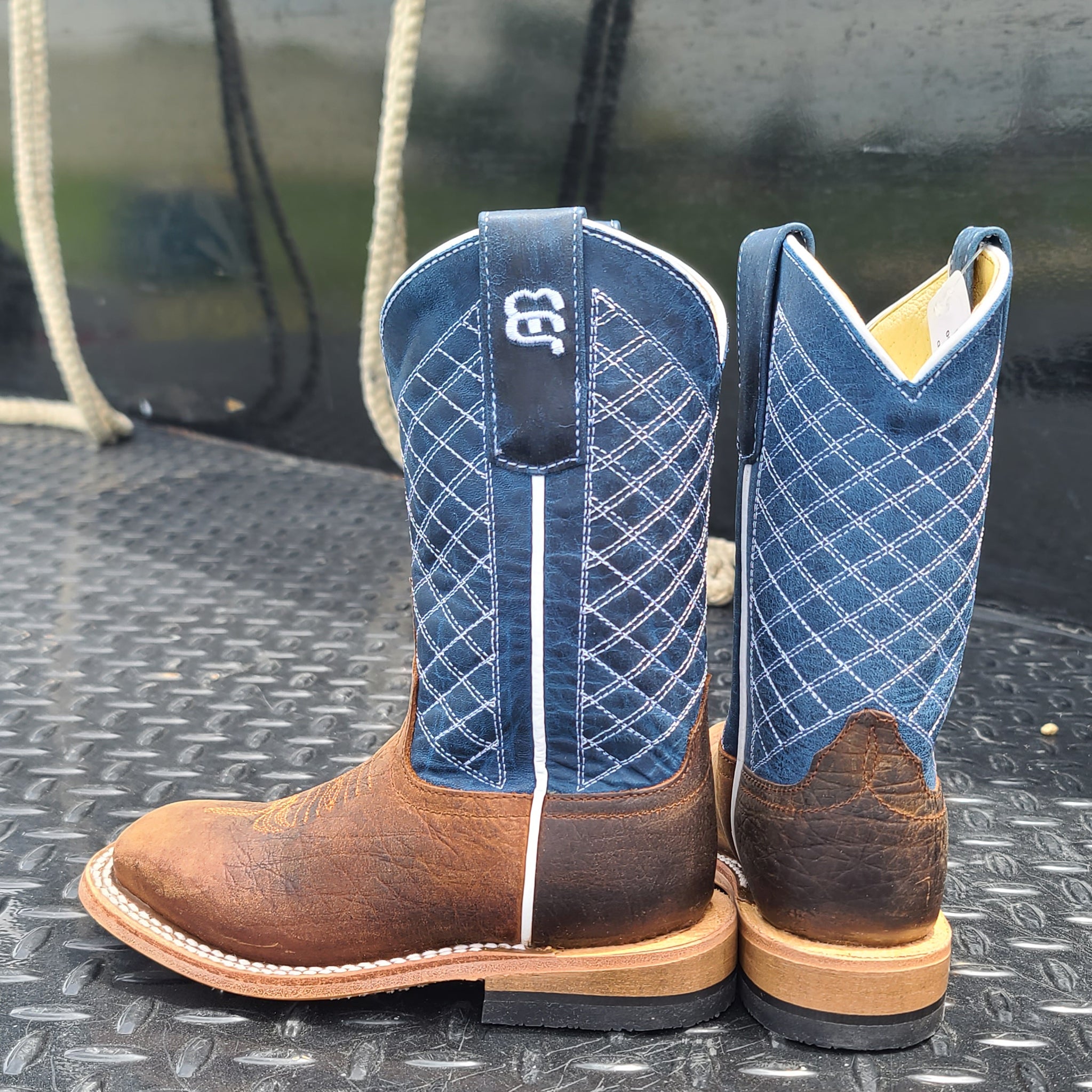 Anderson Bean Men's Toast Bison & Navy Western Boots - Premium Cowboy Boots for Riding, Country Dancing & Casual Wear