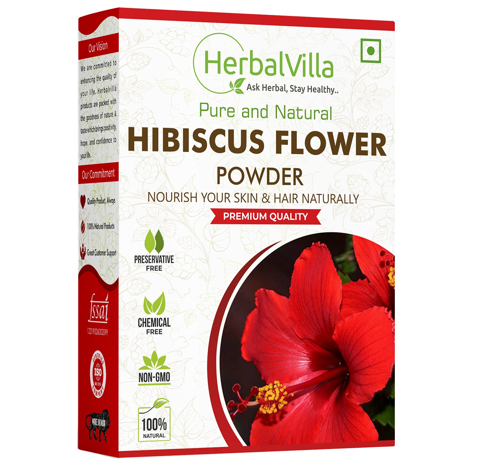 Herbalvilla Hibiscus Powder for Hair Growth & Skin Care - 200g | Natural Hair & Face Mask for Thicker Hair & Glowing Skin | DIY Beauty Treatment for Hair Loss & Anti-Aging
