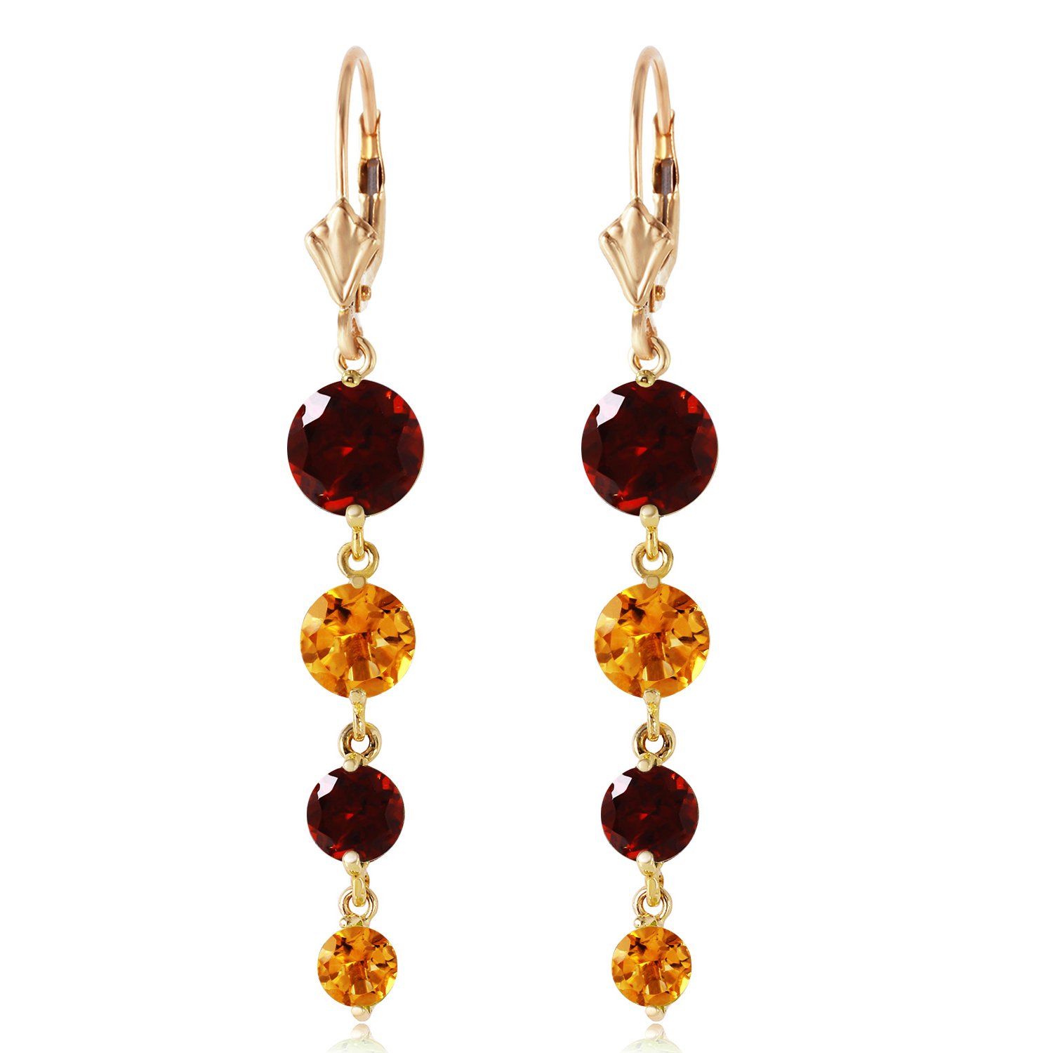 14K Yellow Gold Chandelier Earrings with Garnets & Citrines - Elegant Dangling Earrings for Women, Perfect for Weddings, Parties & Special Occasions