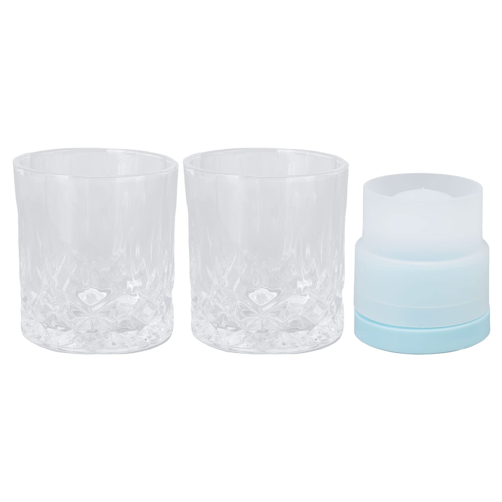 Premium Jeanoko Whiskey Glass with Ice Mold Set - Heavy Base Round Ice Ball Maker for Bourbon, Scotch & Cocktails - Hygienic DIY Bar Accessory with Floral Embossed Design - Perfect for Home Bars, Parties & Gifts