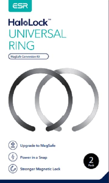 Ultra-Thin 0.4mm ESR MagSafe Ring Sticker - 2 Pack Universal Magnetic Wireless Charger Conversion Kit for iPhone 16/16e/15/14/13/12 & Galaxy S24/S23 - Perfect for Home, Office & Travel Use - Black & Silver MagSafe Accessories