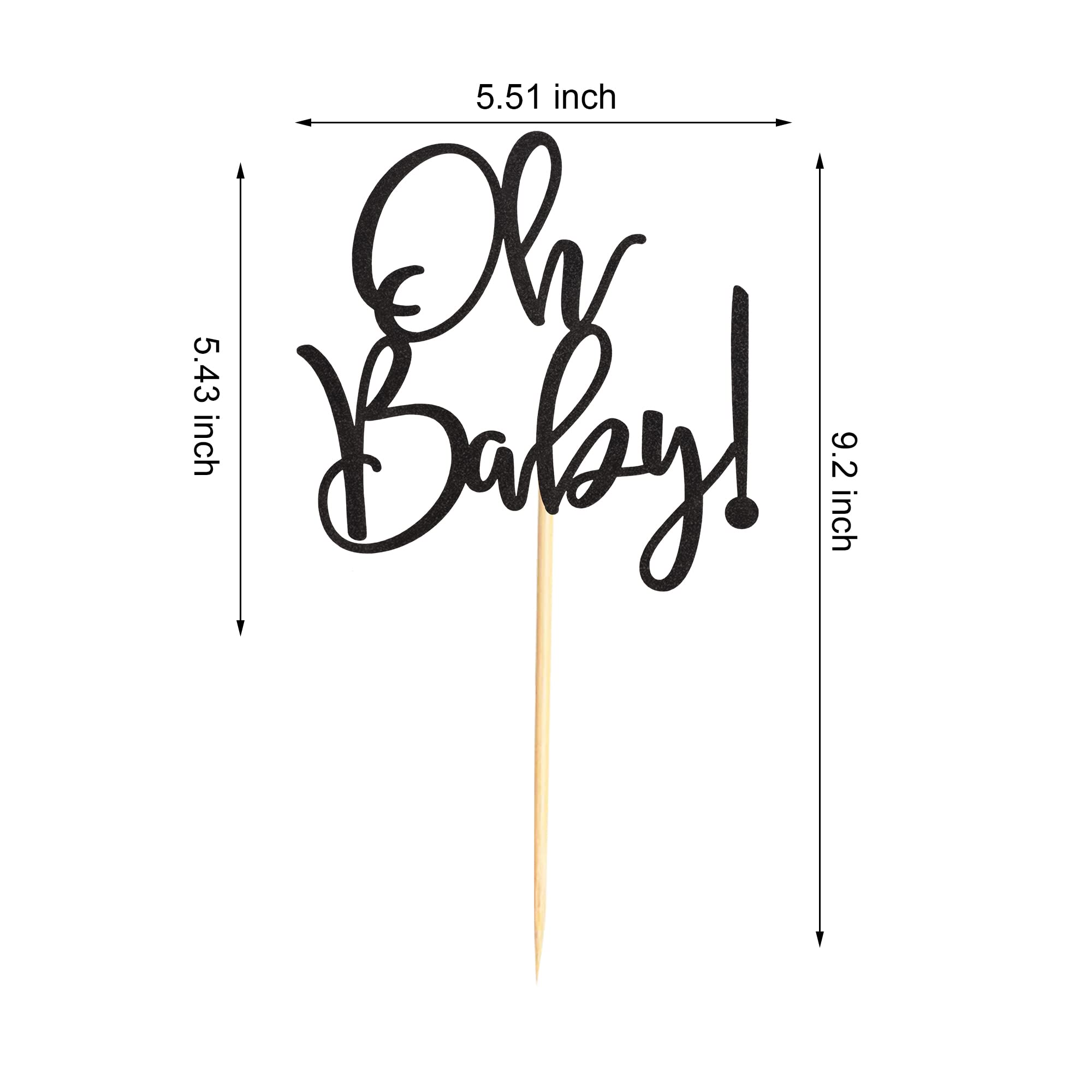 Baby Shower Cake Toppers - Black Glitter Cake Picks for Baby Shower & Kids Birthday Party Decorations | Perfect for Celebrations, Gender Reveals & 1st Birthday Parties