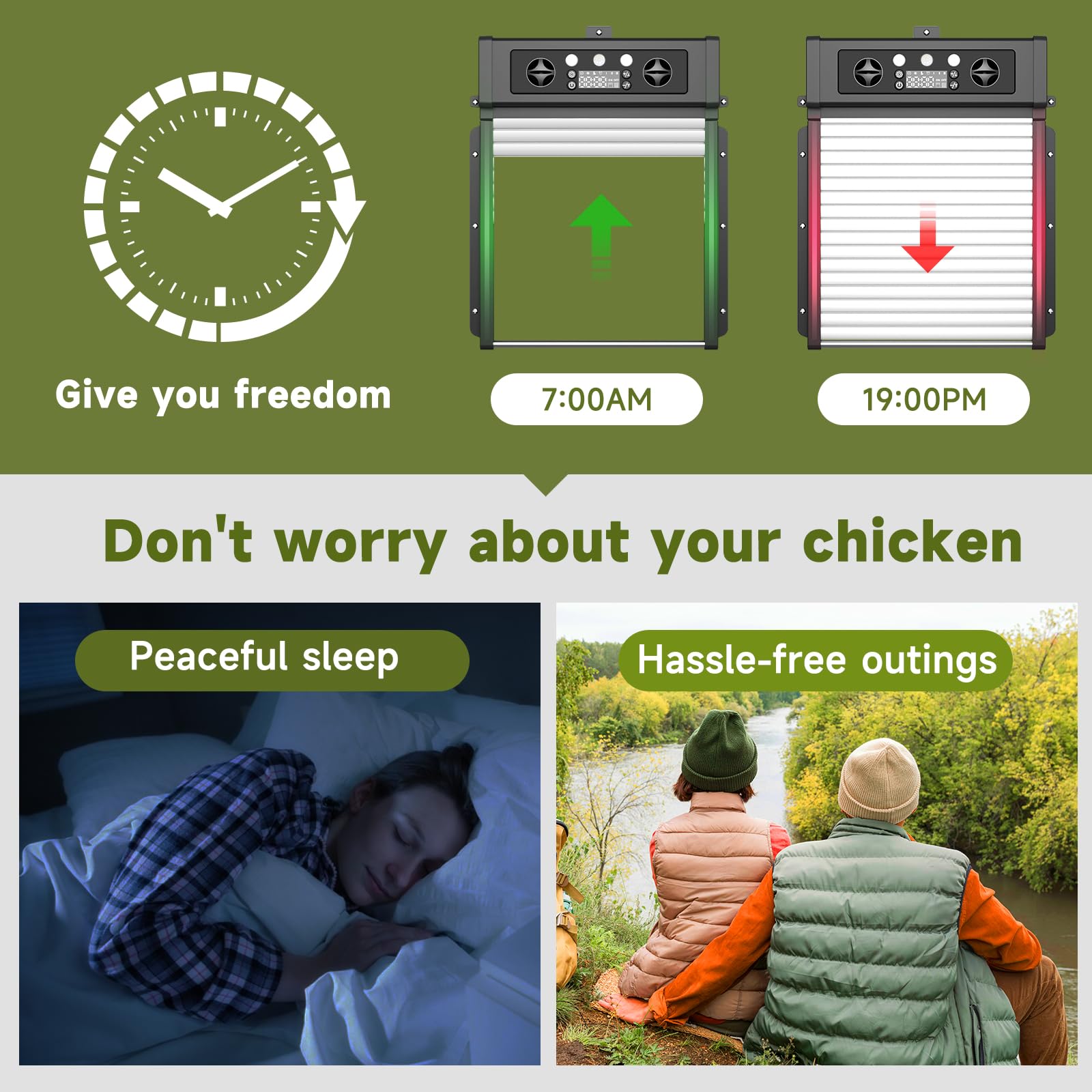 Solar Powered Automatic Chicken Coop Door with Timer & Remote Control - 4000mAh Battery Operated, Light Sensor, Weatherproof - Perfect for Backyard Poultry, Farm & Free-Range Chicken Keeping (Black)