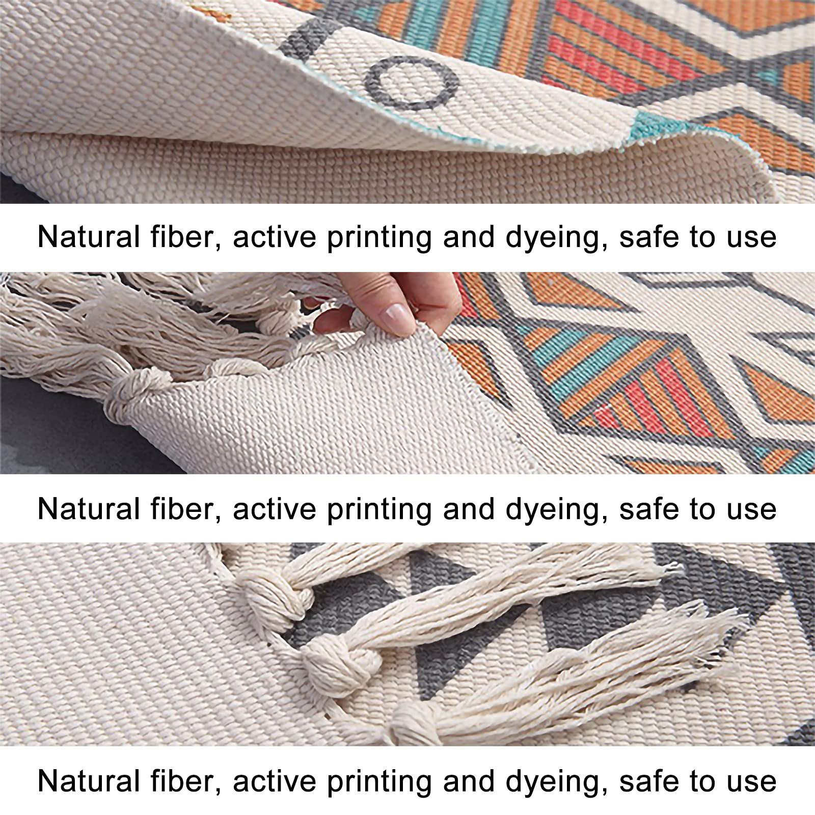 Boho Blue Triangle Geometric Crystal Area Rug - Linen Carpet for Patio, Hallway Runner, Living Room, Bedroom & Outdoor Decor | Minimalist Home Design for Boho Chic & Modern Spaces
