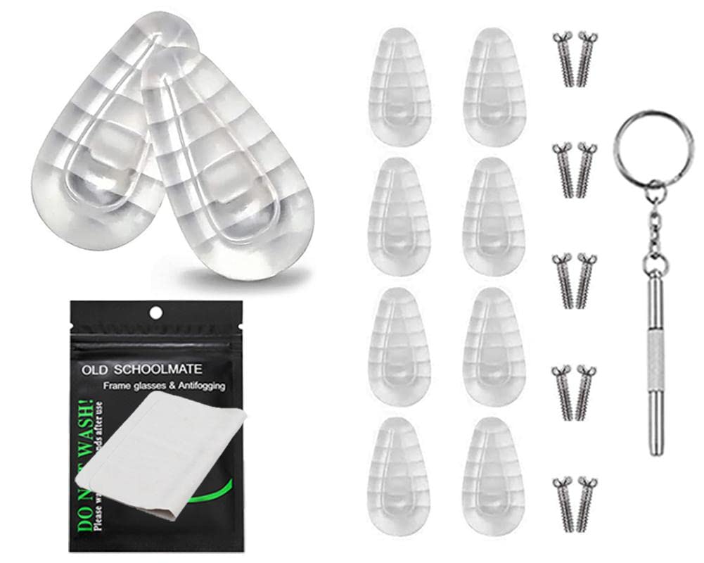 15mm Soft Silicone Air Chamber Eyeglass Nose Pads Repair Kit - 5 Pairs Screw-in Nose Pads with Glasses Screws, Micro Screwdriver & Cleaning Cloth - Comfortable Eyewear Accessories for Reading, Computer Use and Daily Wear