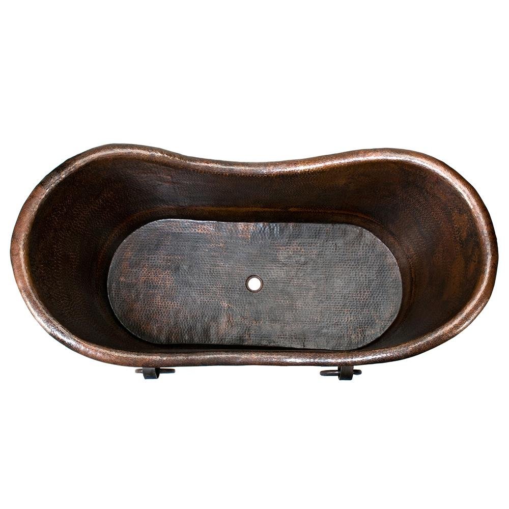 Premier 67-Inch Hammered Copper Double Slipper Bathtub with Rings (BTDR67DB) - Luxurious Freestanding Soaking Tub for Spa-Like Bathroom Retreat